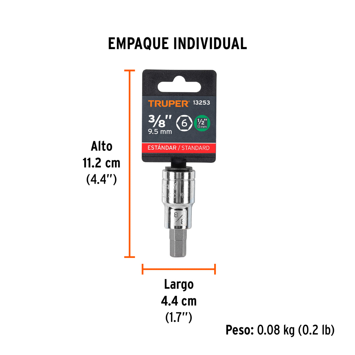 Dados de punta hexagonal, cuadro 1/2" de 3/8"
