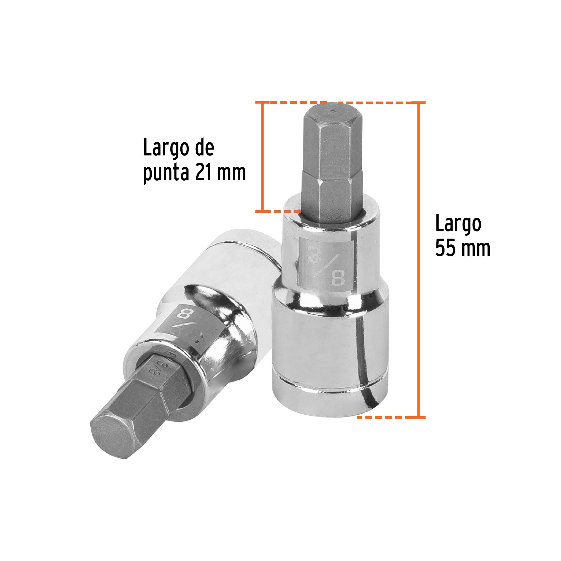 Dados de punta hexagonal, cuadro 1/2" de 3/8"
