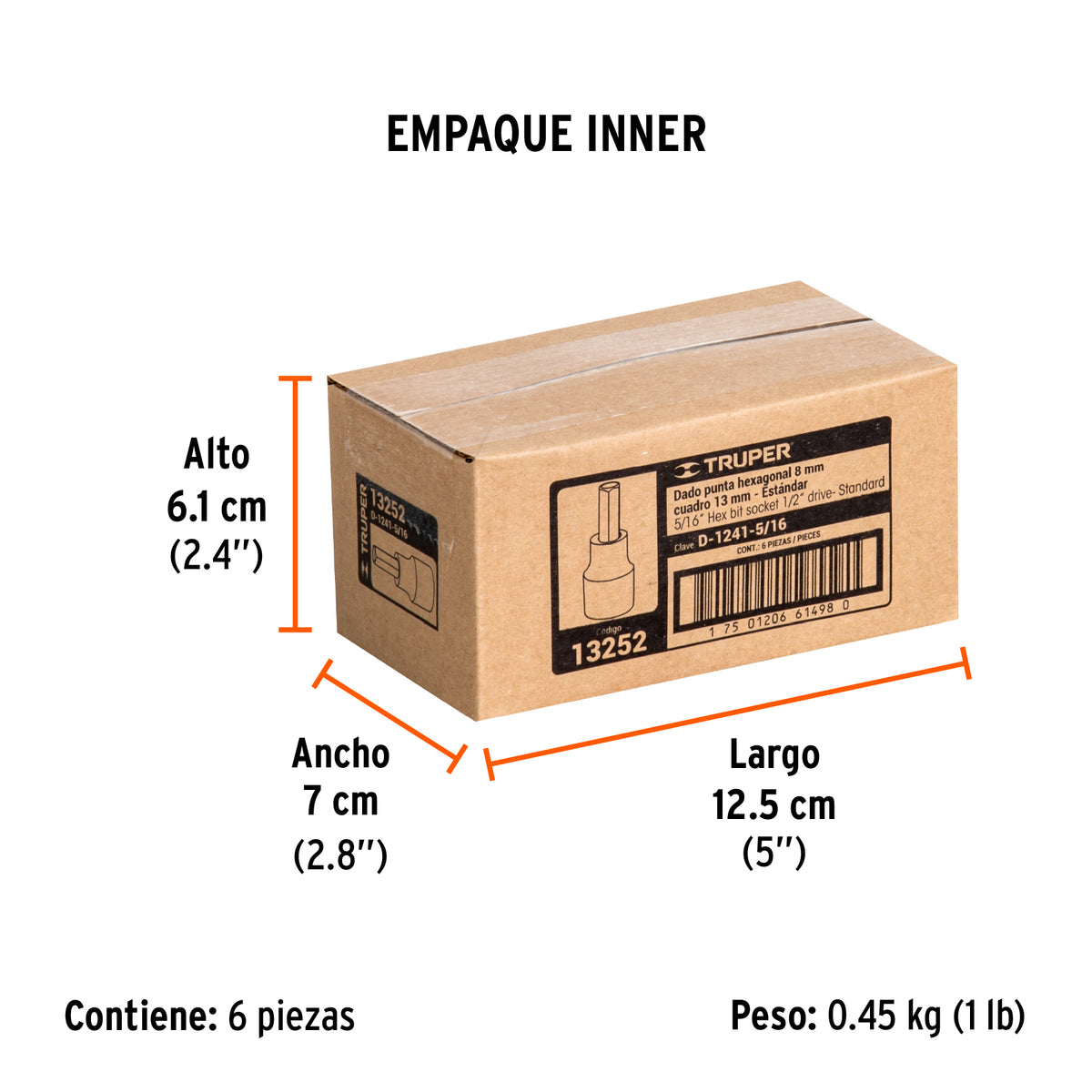 Dados de punta hexagonal, cuadro 1/2" de 5/16"