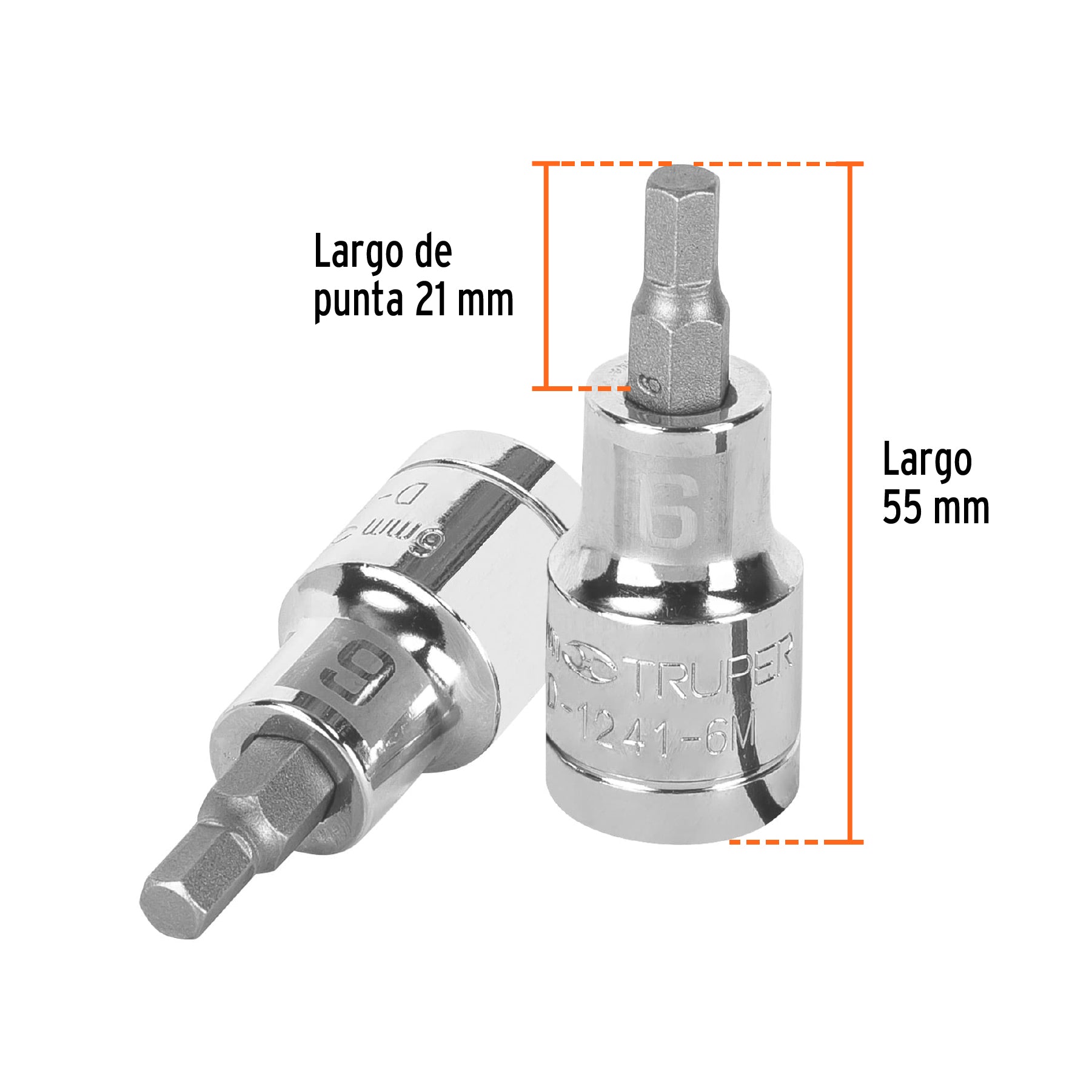 Dados de punta hexagonal, cuadro 1/2" de 6mm.