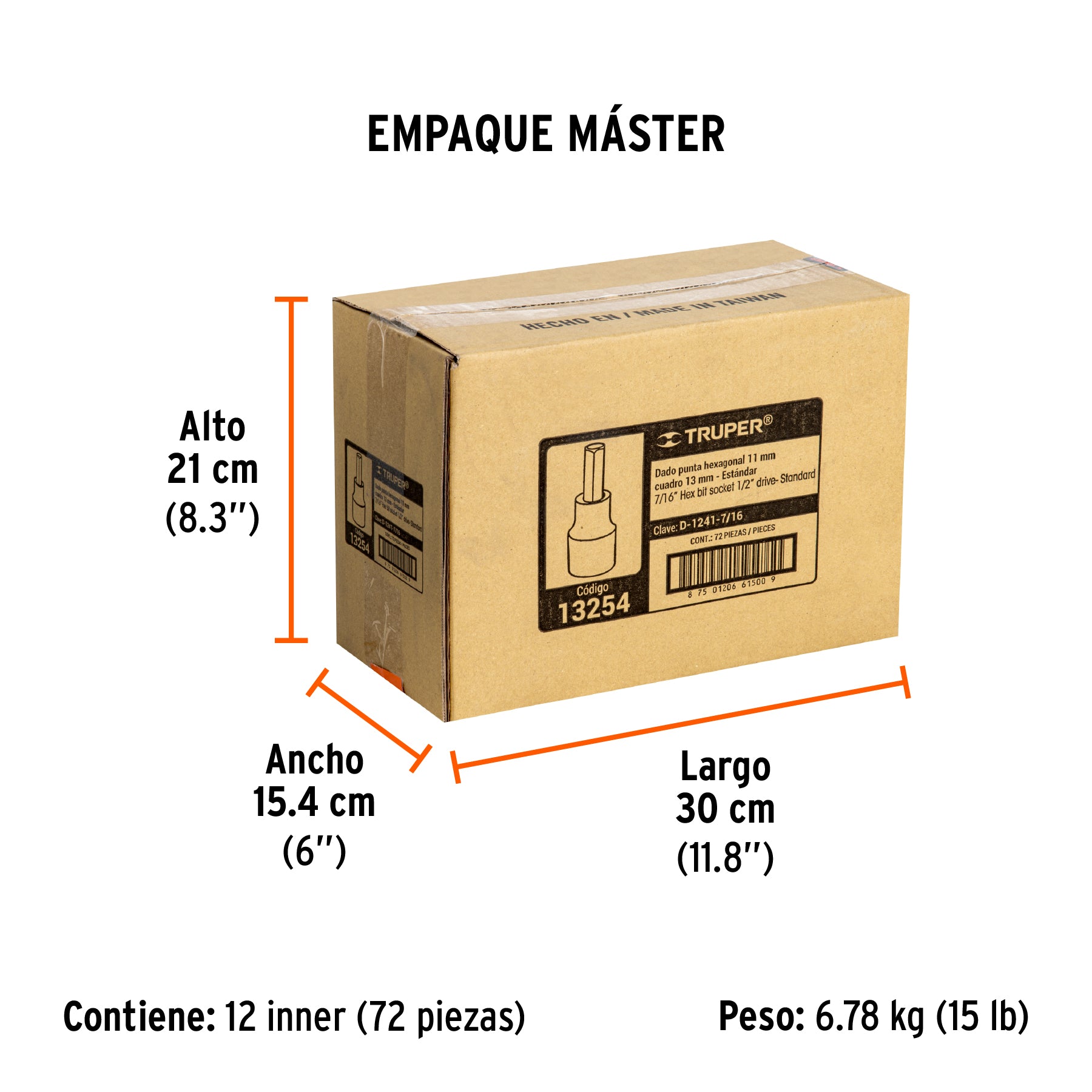 Dados de punta hexagonal, cuadro 1/2" de 7/16"