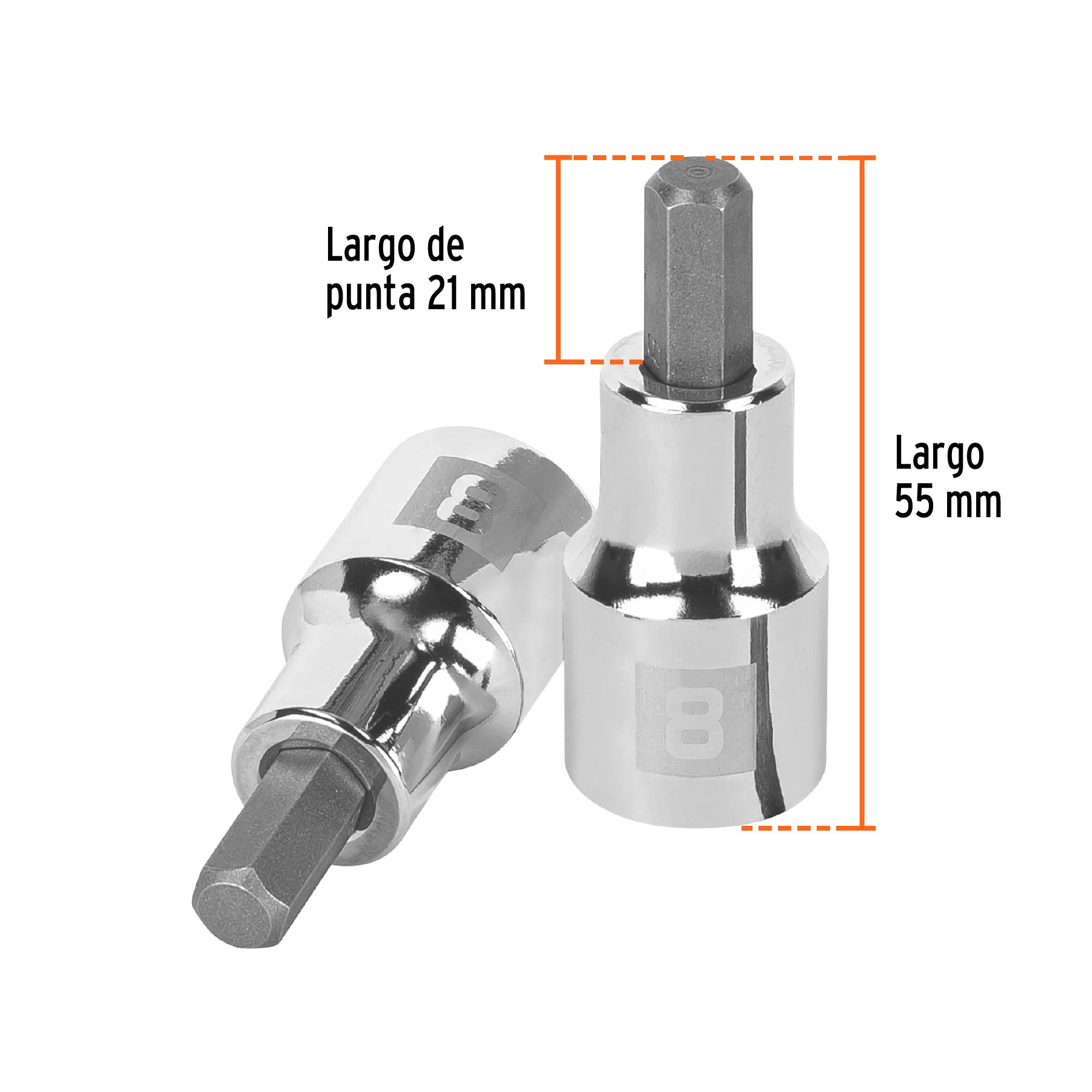 Dados de punta hexagonal, cuadro 1/2" de 8mm.