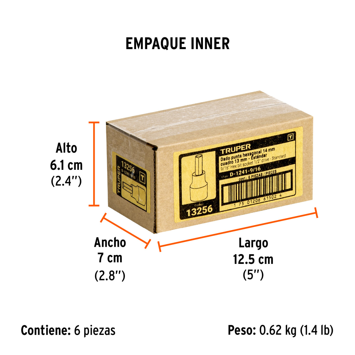 Dados de punta hexagonal, cuadro 1/2" de 9/16"