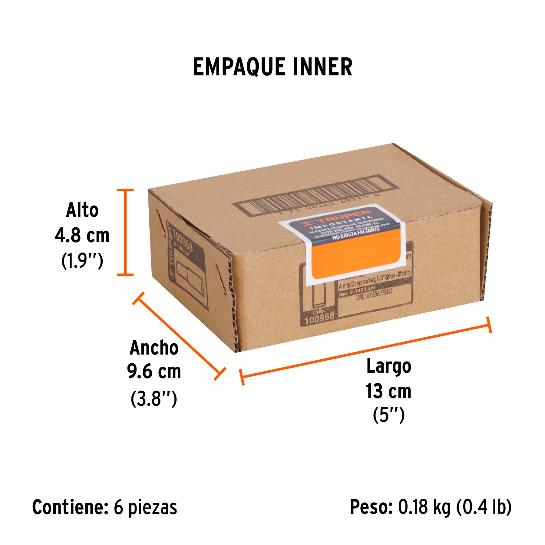 Dado largo de 4 mm, 6 puntas, cuadro 1/4', Truper