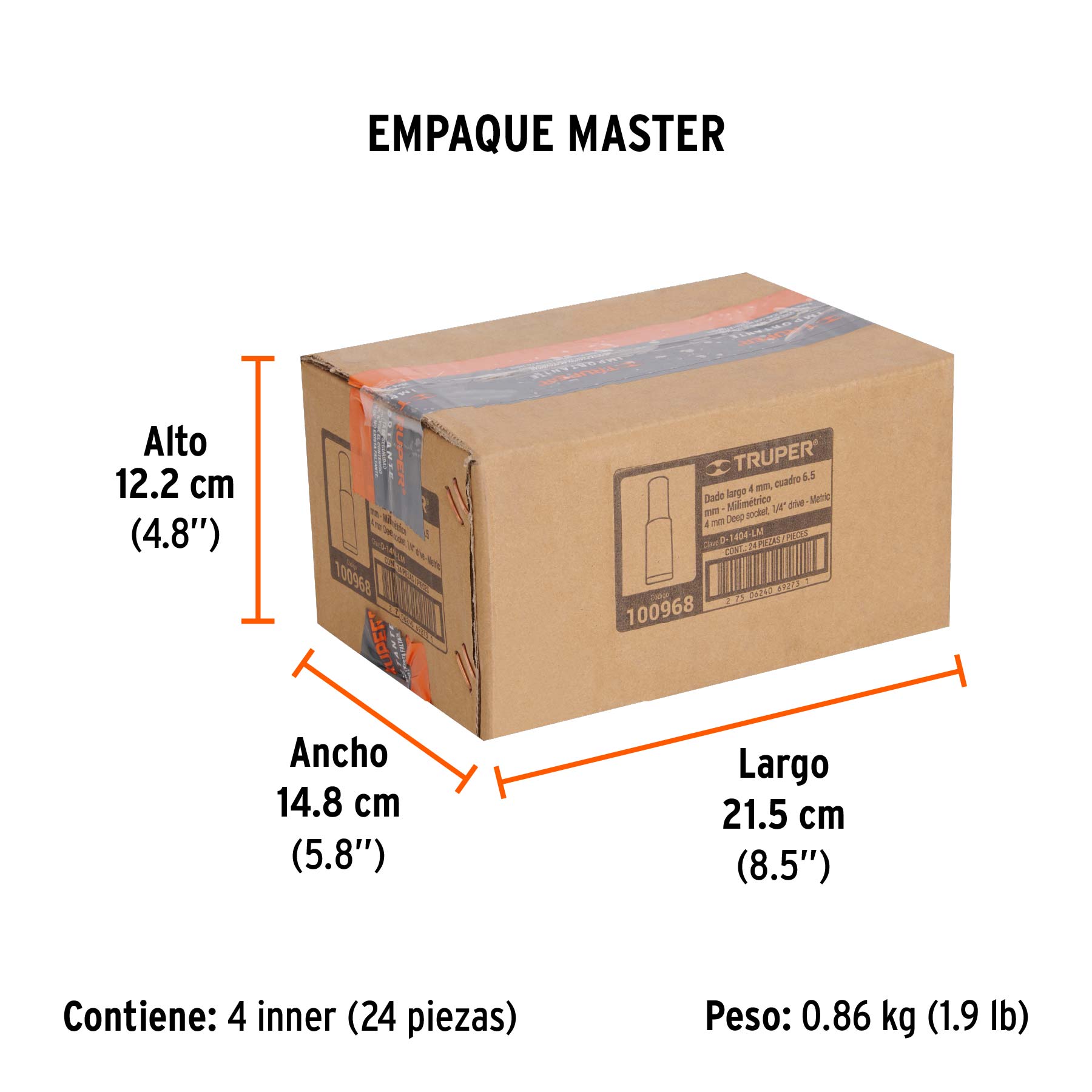 Dado largo de 4 mm, 6 puntas, cuadro 1/4', Truper