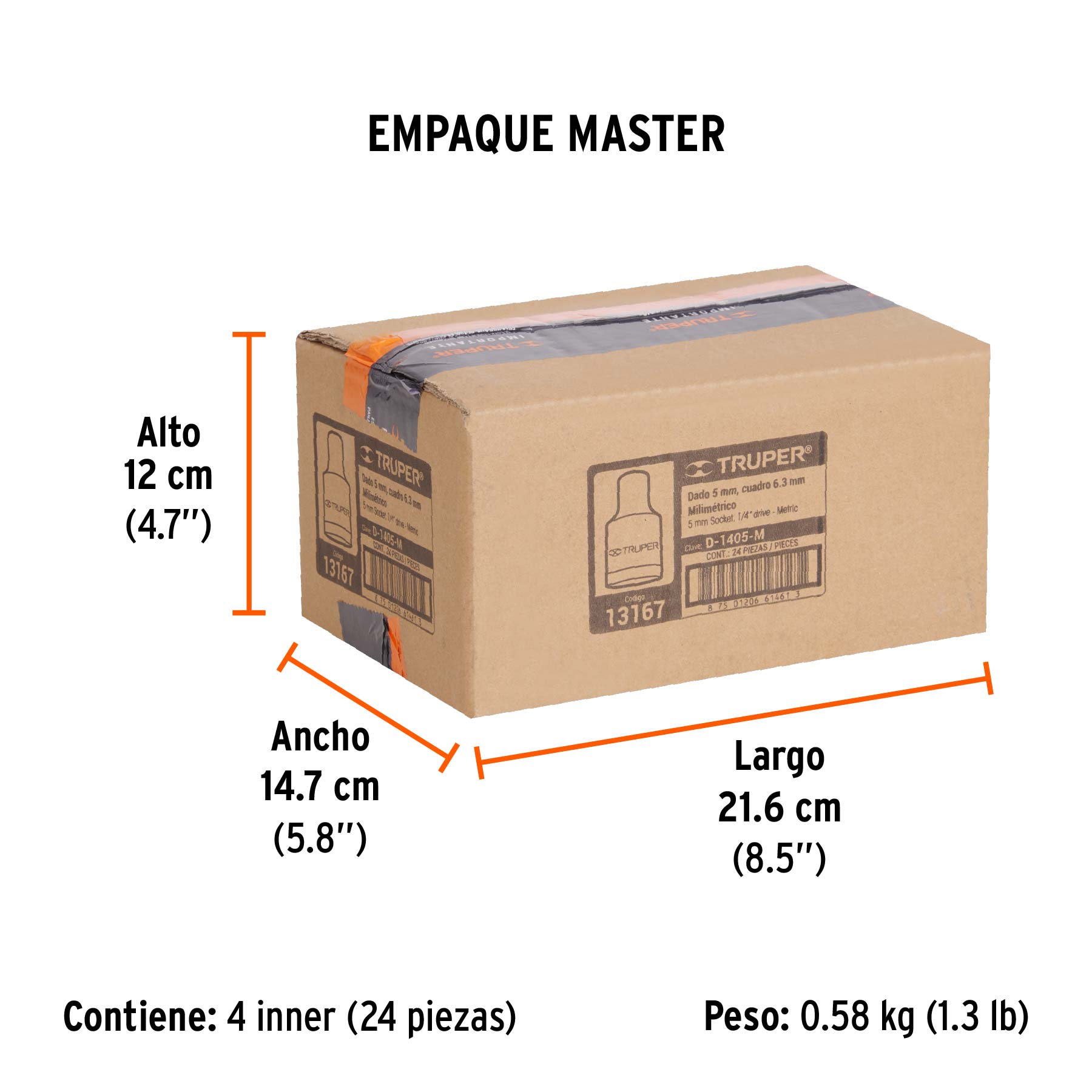 Dado de 6 puntas, cuadro 1/4" de 5mm