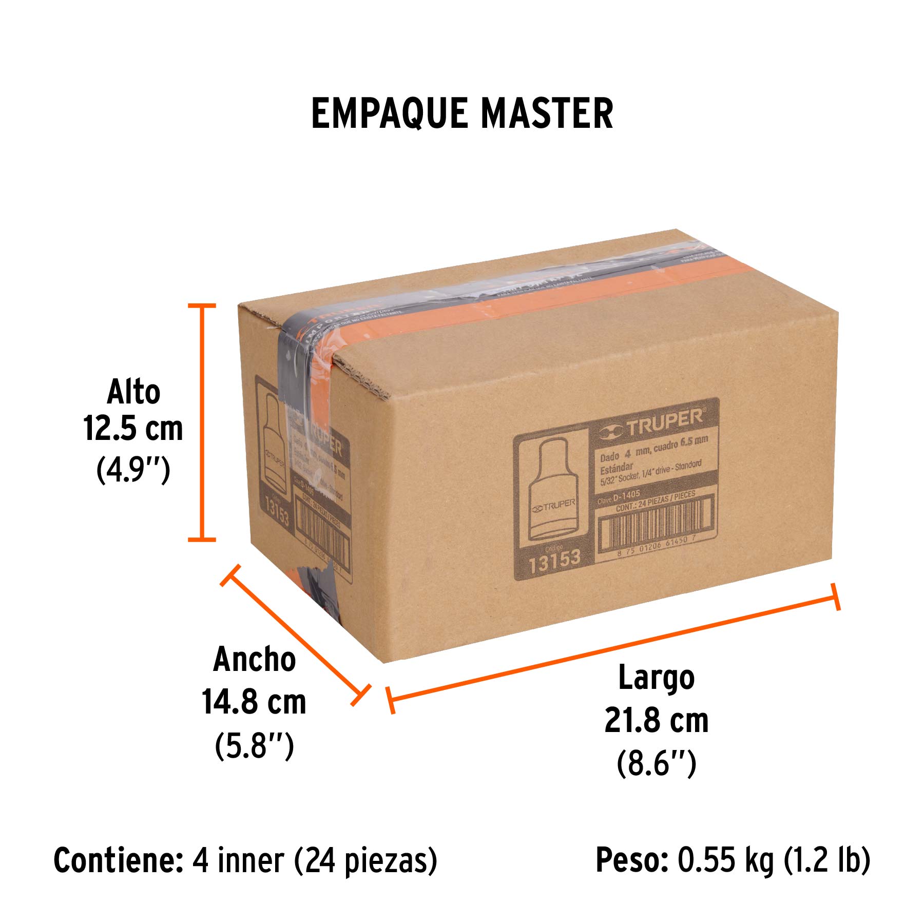 Dado de 6 puntas, cuadro 1/4" de 5/32"
