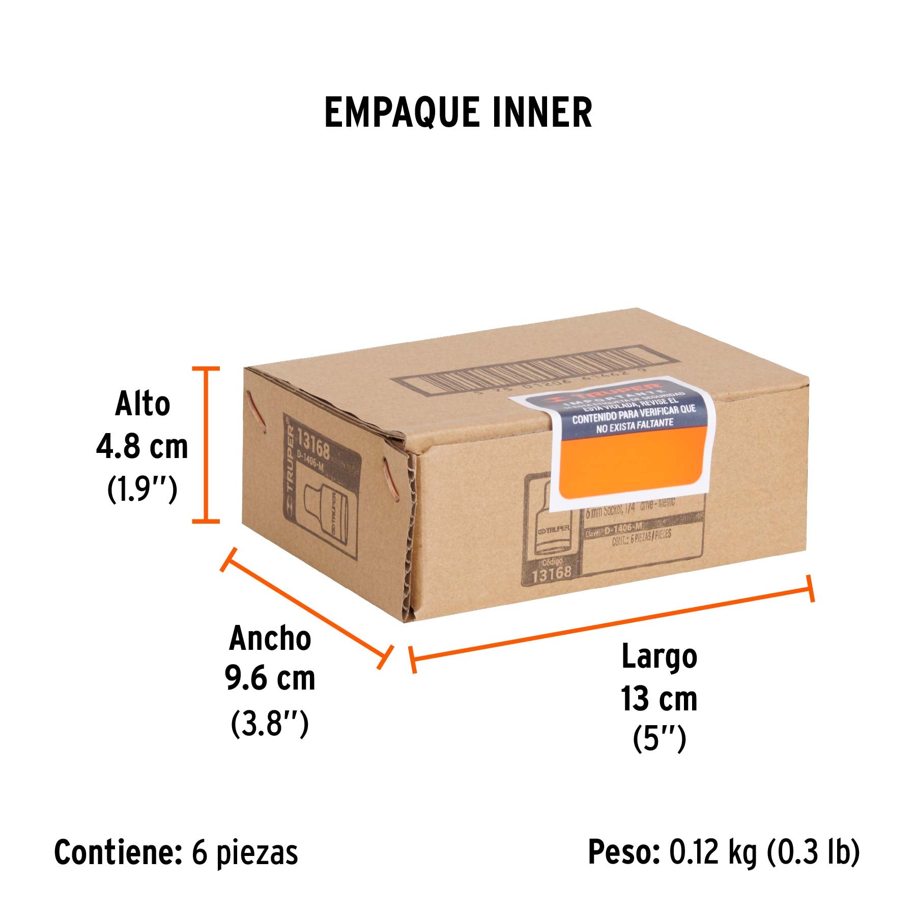 Dado de 6 puntas, cuadro 1/4" de 6mm