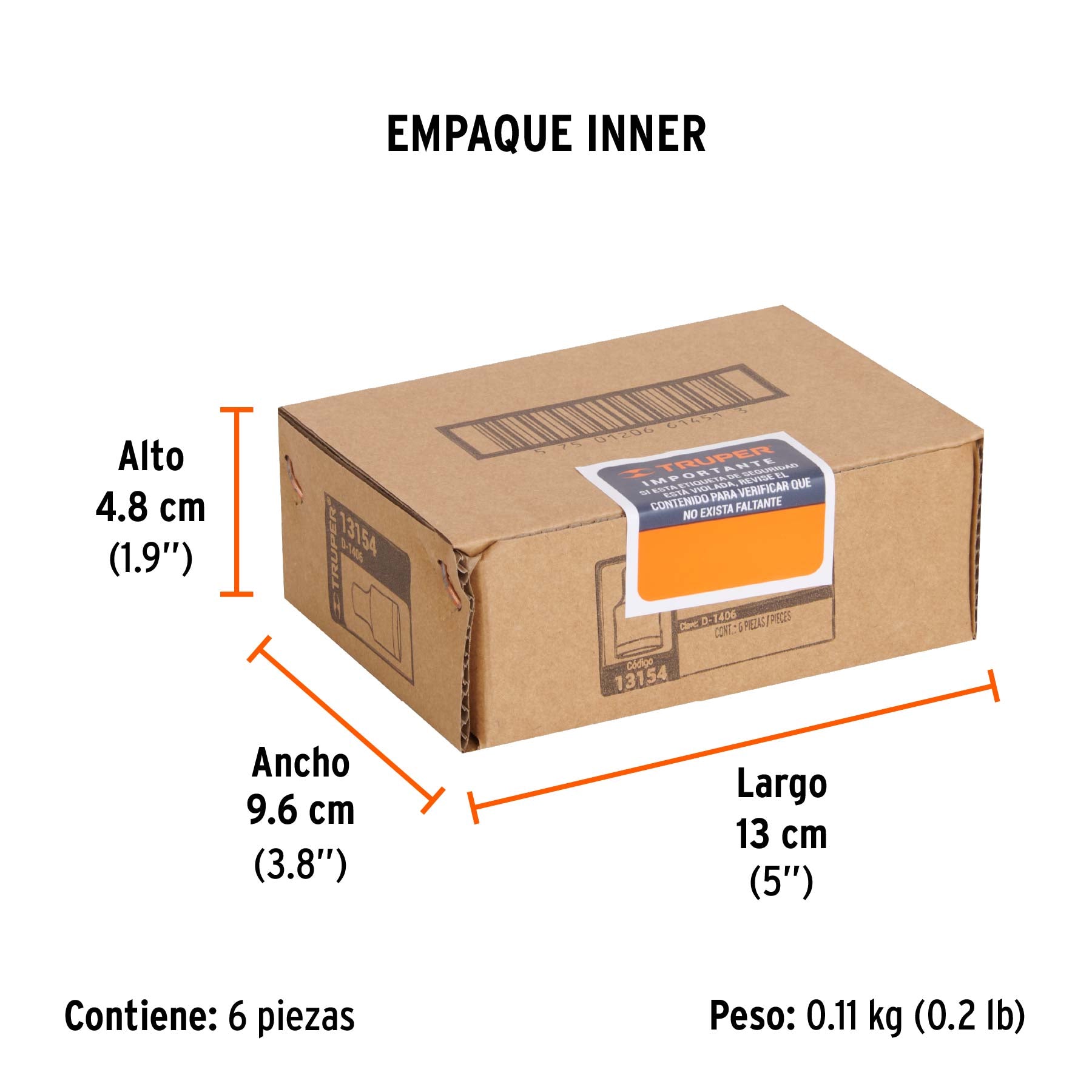 Dado de 6 puntas, cuadro 1/4" de 3/16"
