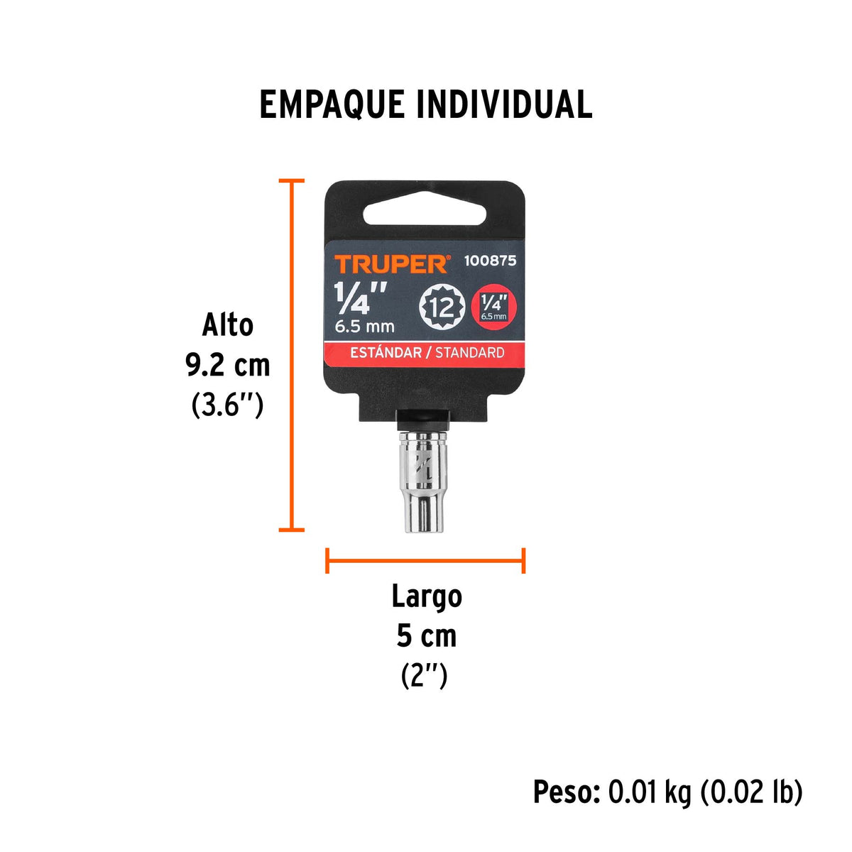 Dado de 1/4', 12 puntas, cuadro 1/4', Truper