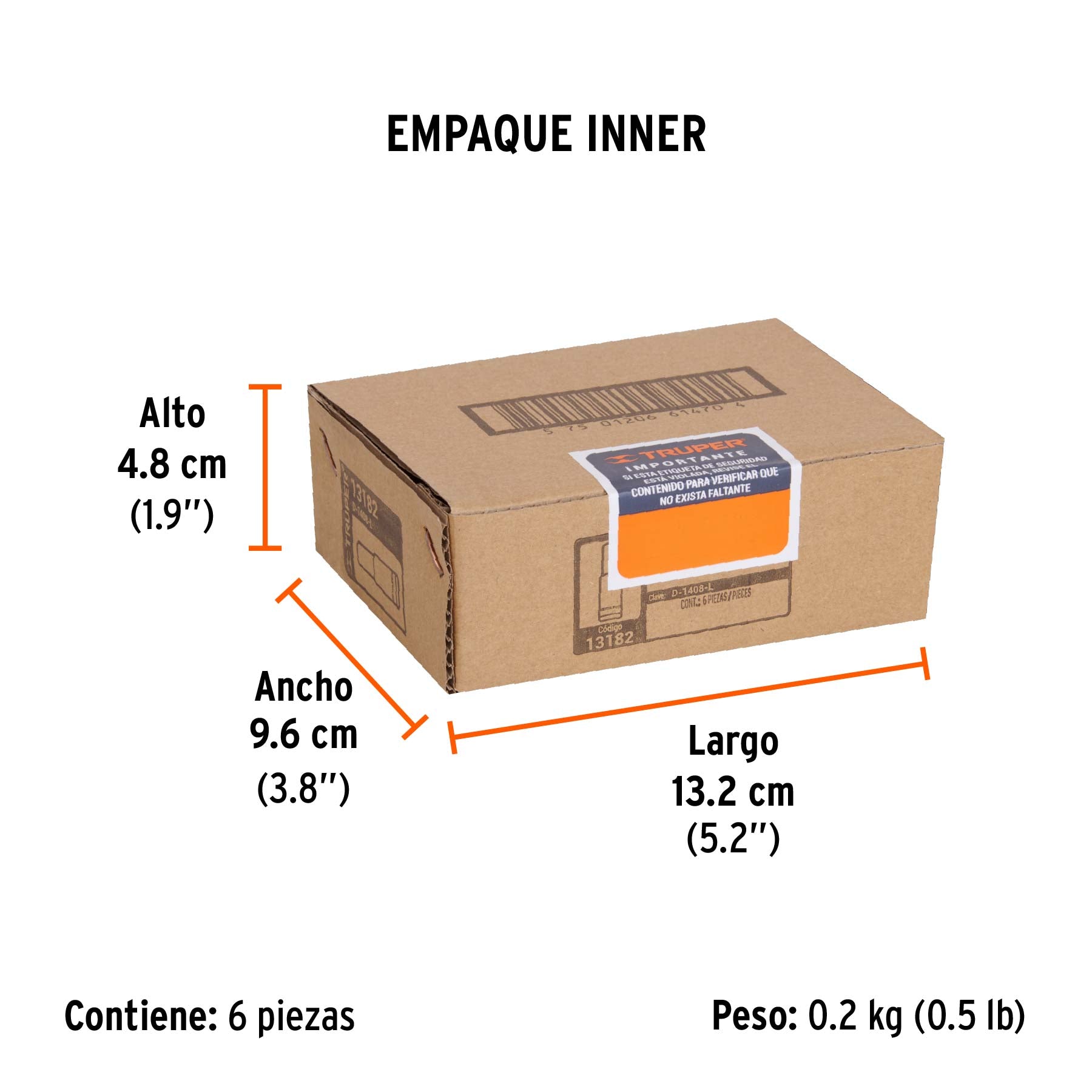 Dado de 6 puntas, largo, cuadro 1/4" de 1/4"