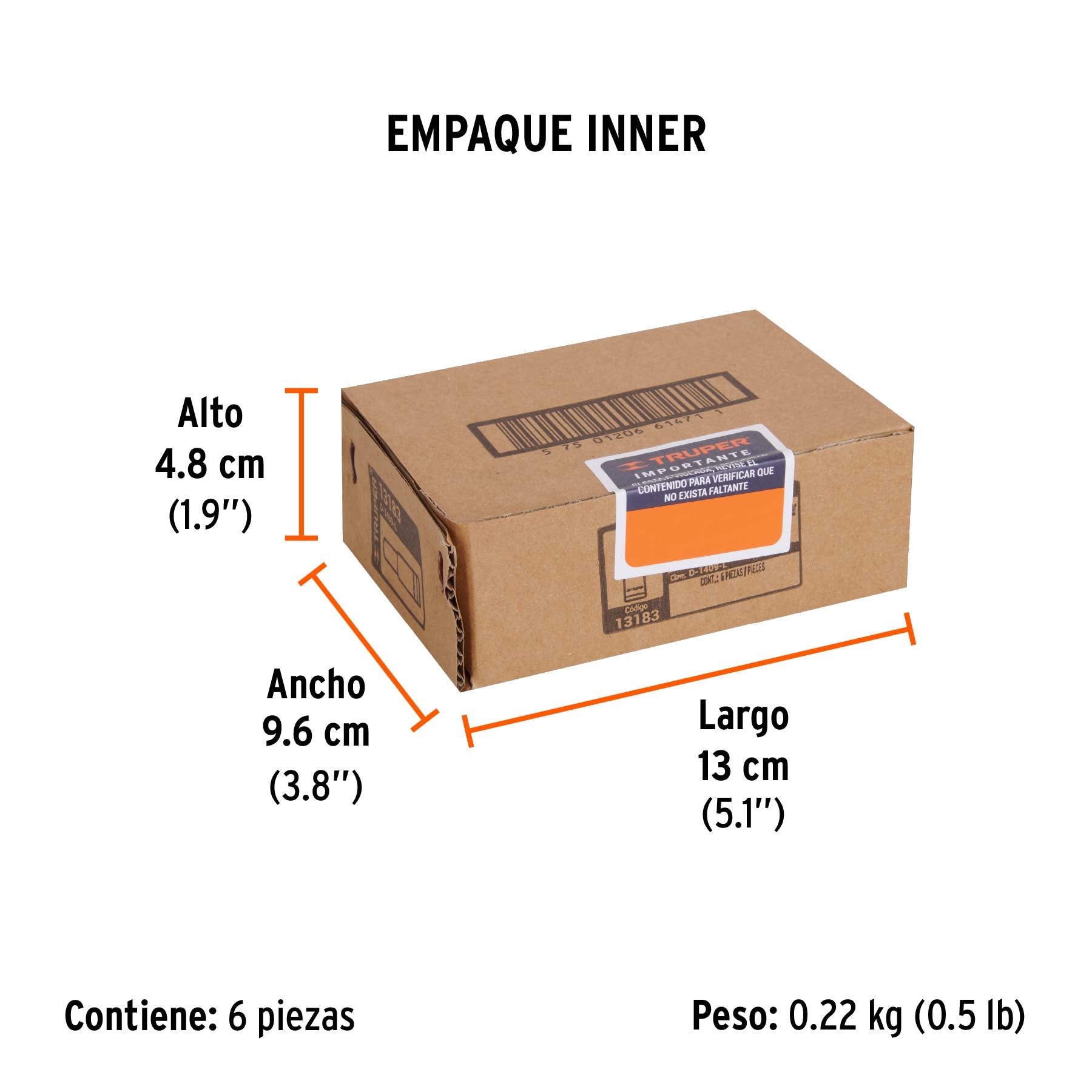 Dado de 6 puntas, largo, cuadro 1/4" de 9/32"