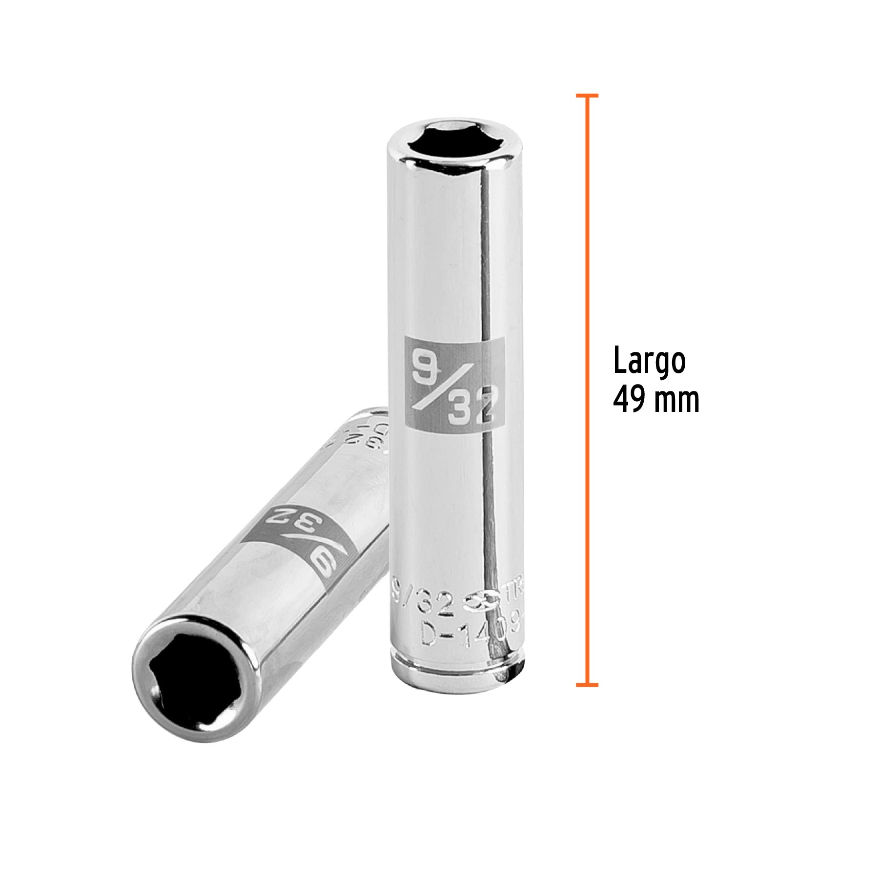 Dado de 6 puntas, largo, cuadro 1/4" de 9/32"