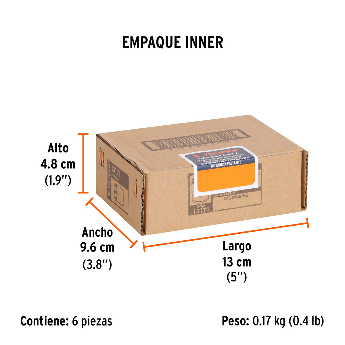 Dado de 6 puntas, cuadro 1/4" de 9mm