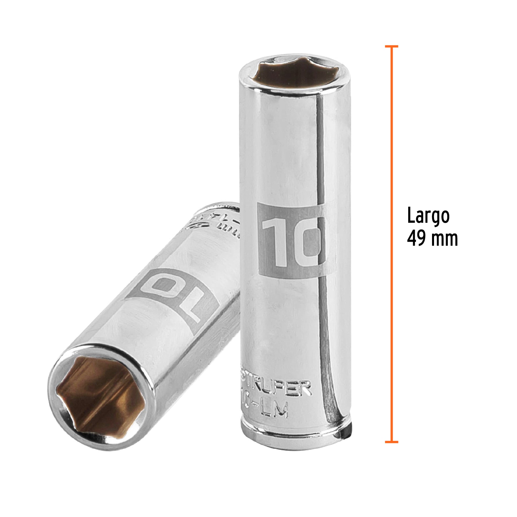 Dado de 6 puntas, largo, cuadro 1/4" de 10mm