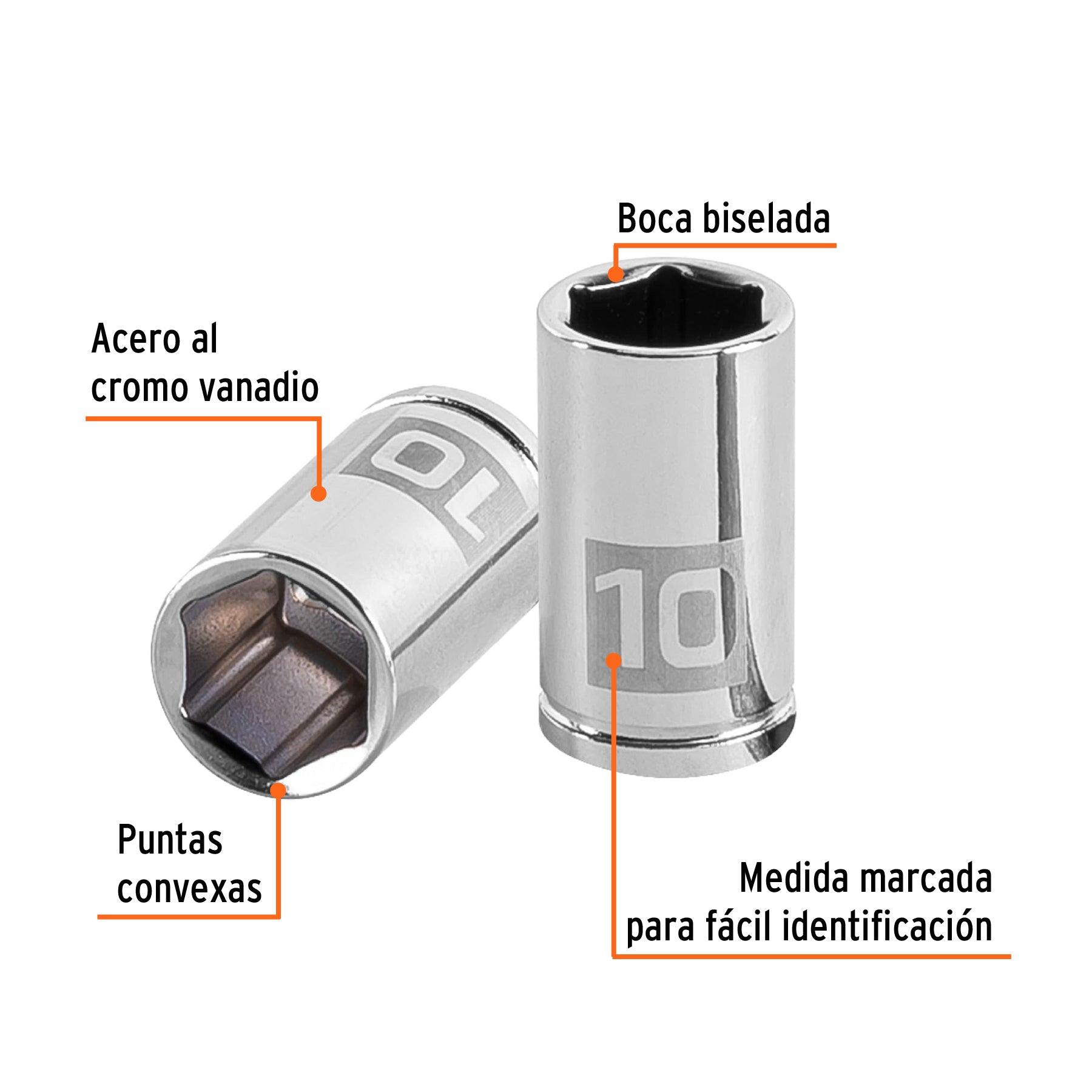 Dado de 6 puntas, cuadro 1/4" de 10mm