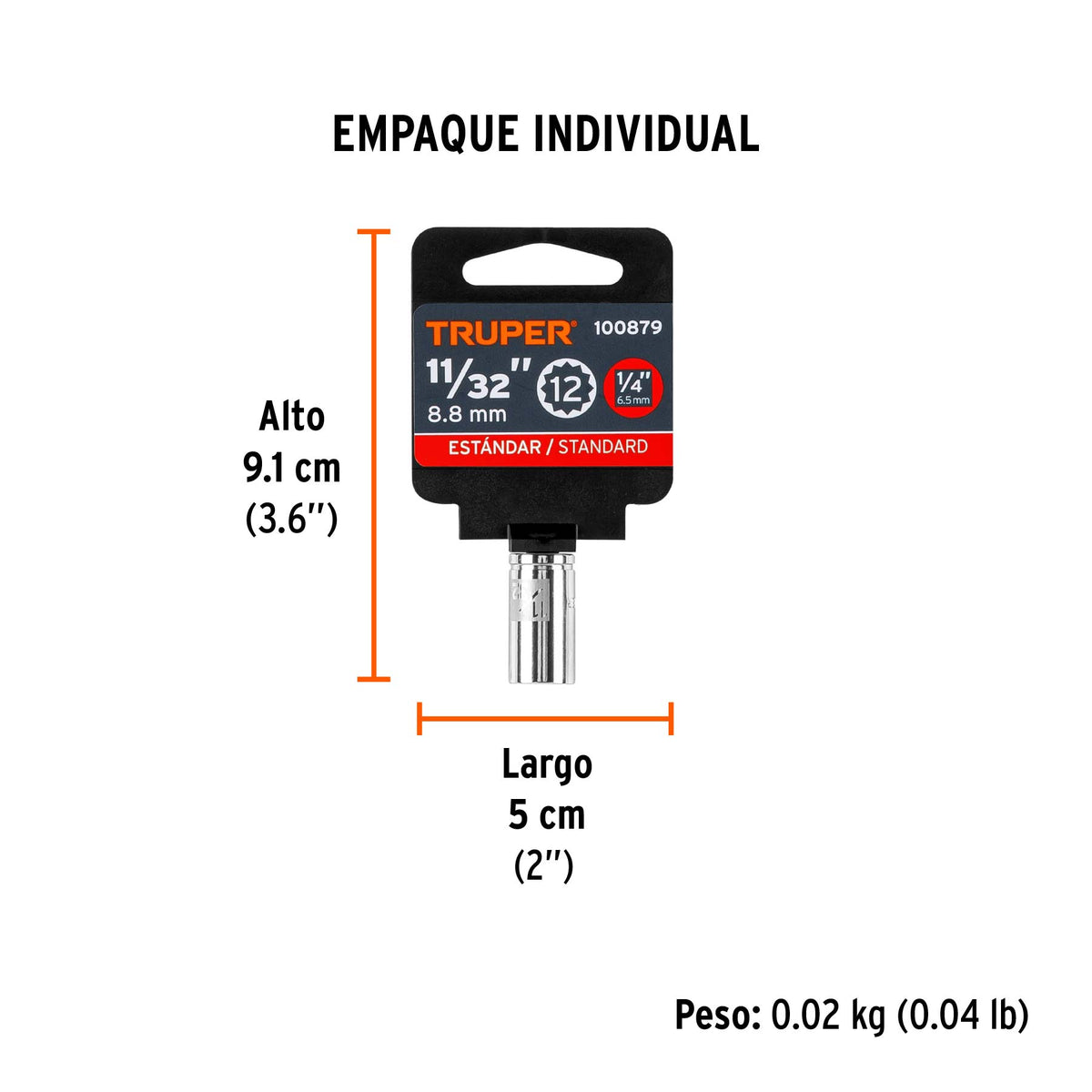 Dado de 11/32', 12 puntas, cuadro 1/4', Truper