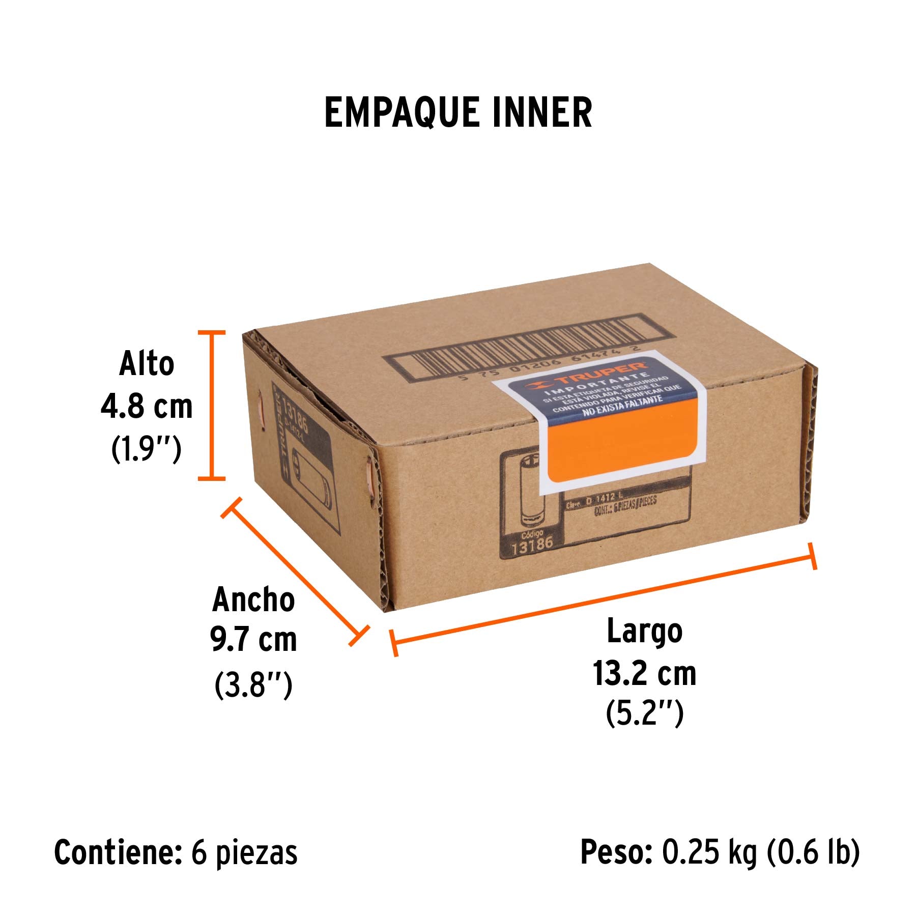 Dado de 6 puntas, largo, cuadro 1/4" de 3/8"