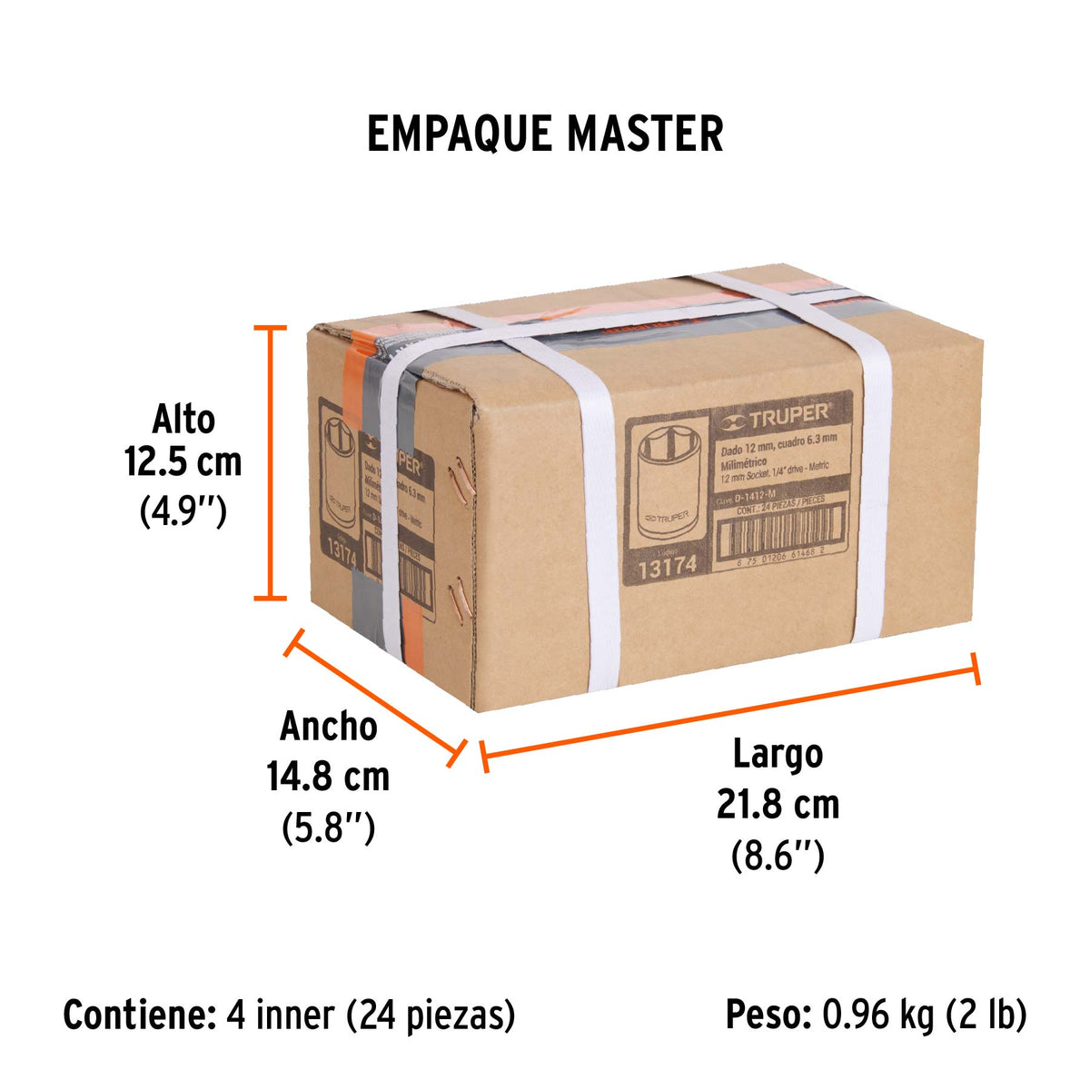 Dado de 6 puntas, cuadro 1/4" de 12mm