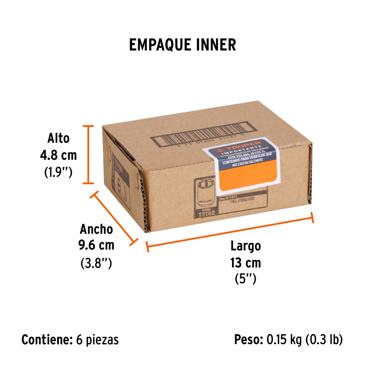 Dado de 6 puntas, cuadro 1/4" de 3/8"
