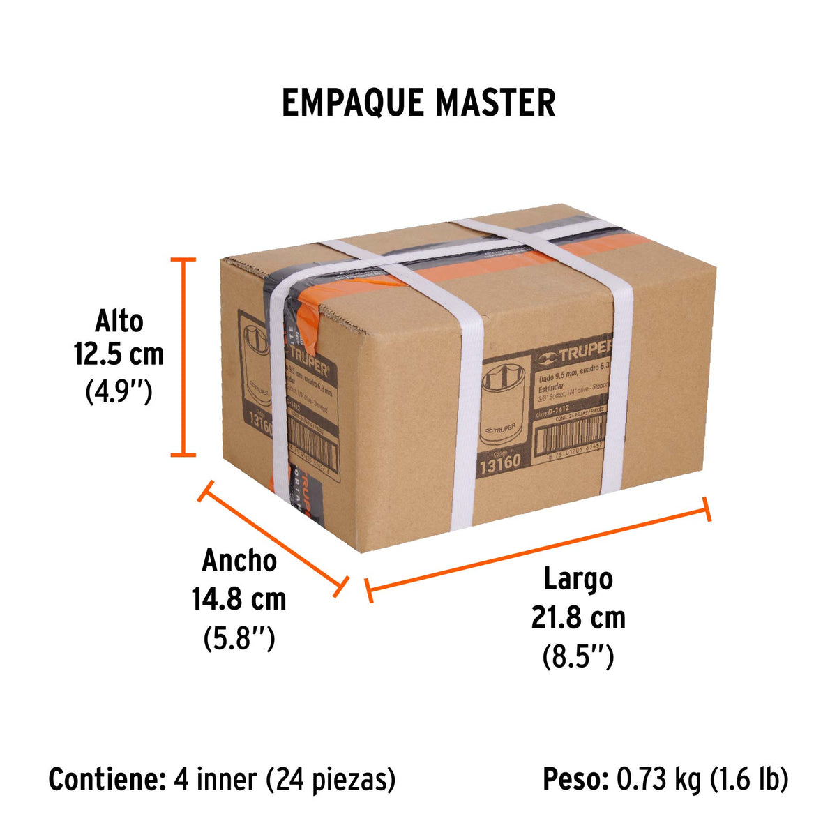 Dado de 6 puntas, cuadro 1/4" de 3/8"