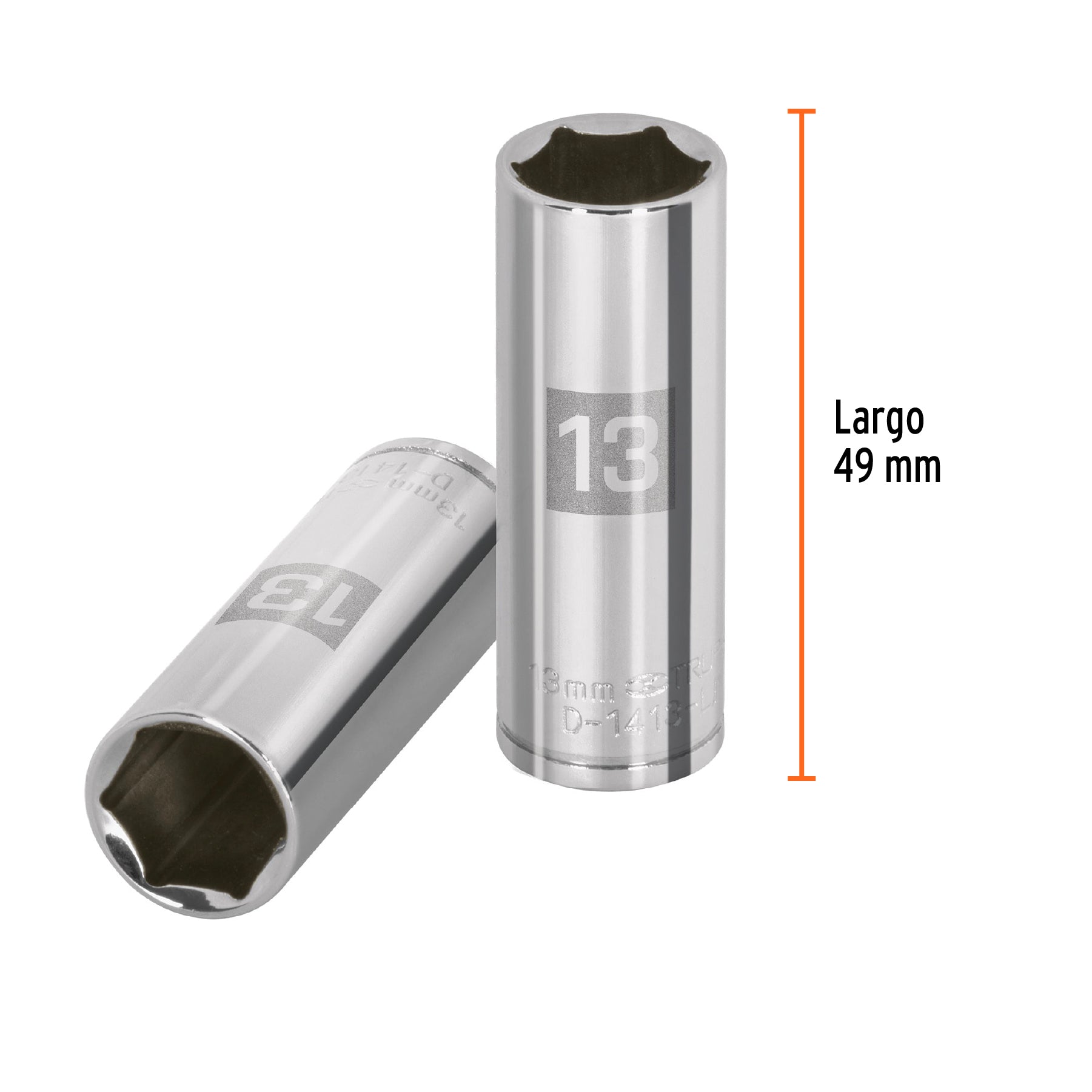 Dado de 6 puntas, largo, cuadro 1/4" de 13mm