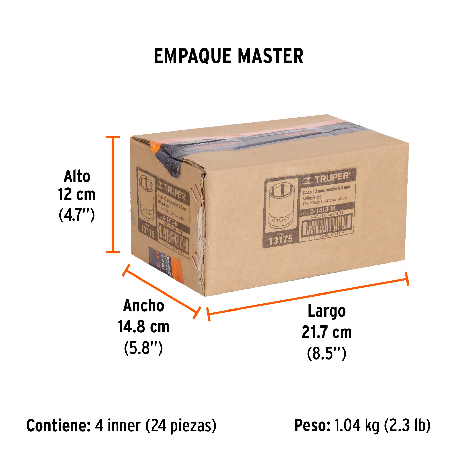 Dado de 6 puntas, cuadro 1/4" de 13mm