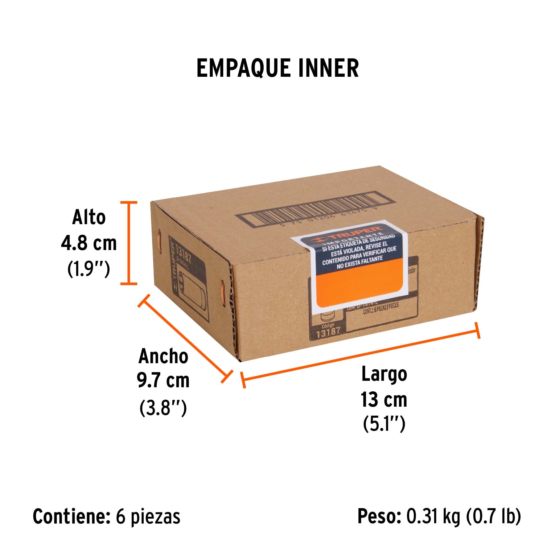 Dado de 6 puntas, largo, cuadro 1/4" de 7/16"