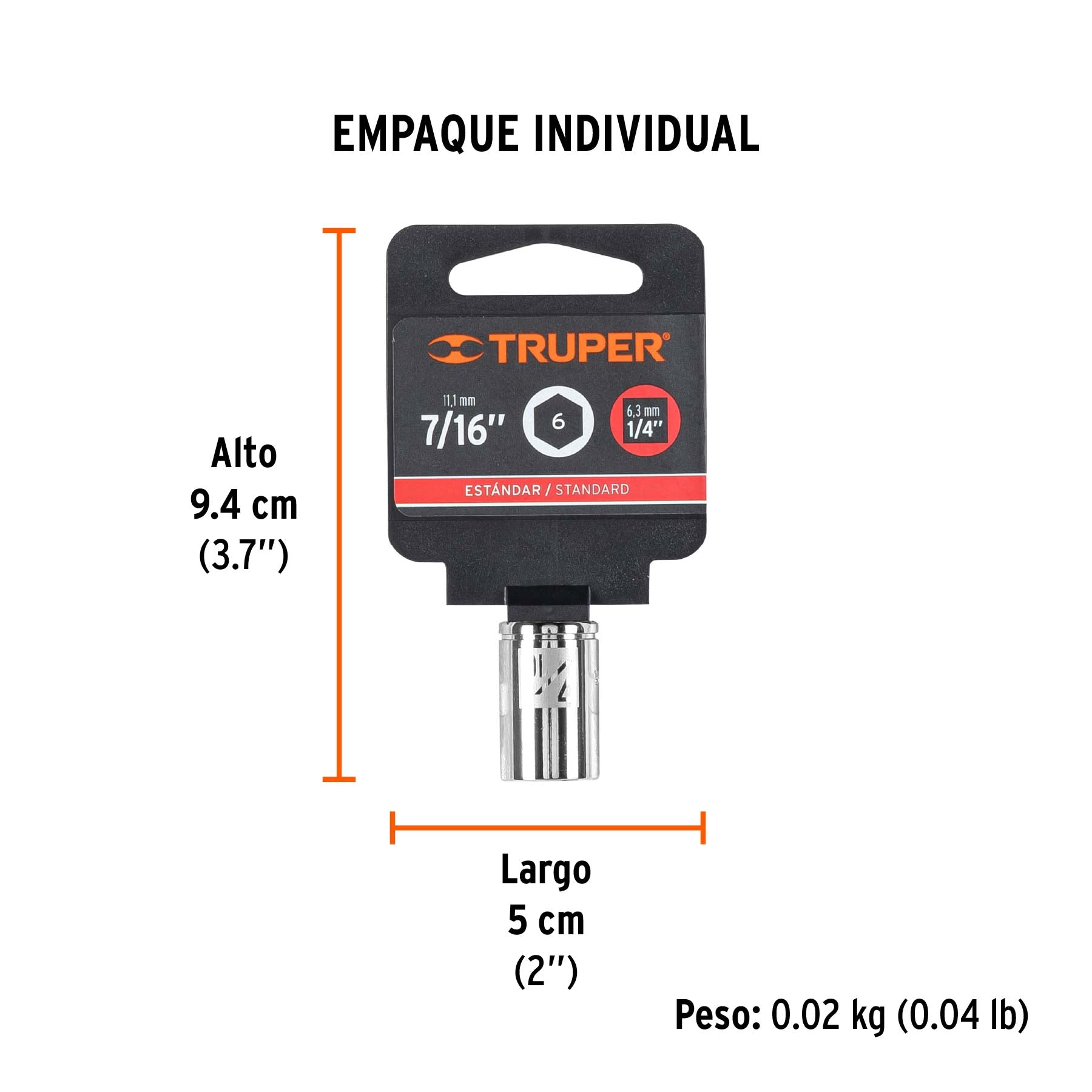 Dado de 6 puntas, cuadro 1/4" de 7/16"