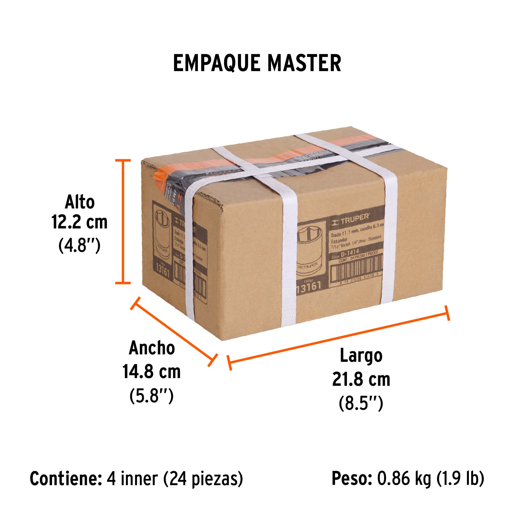 Dado de 6 puntas, cuadro 1/4" de 7/16"