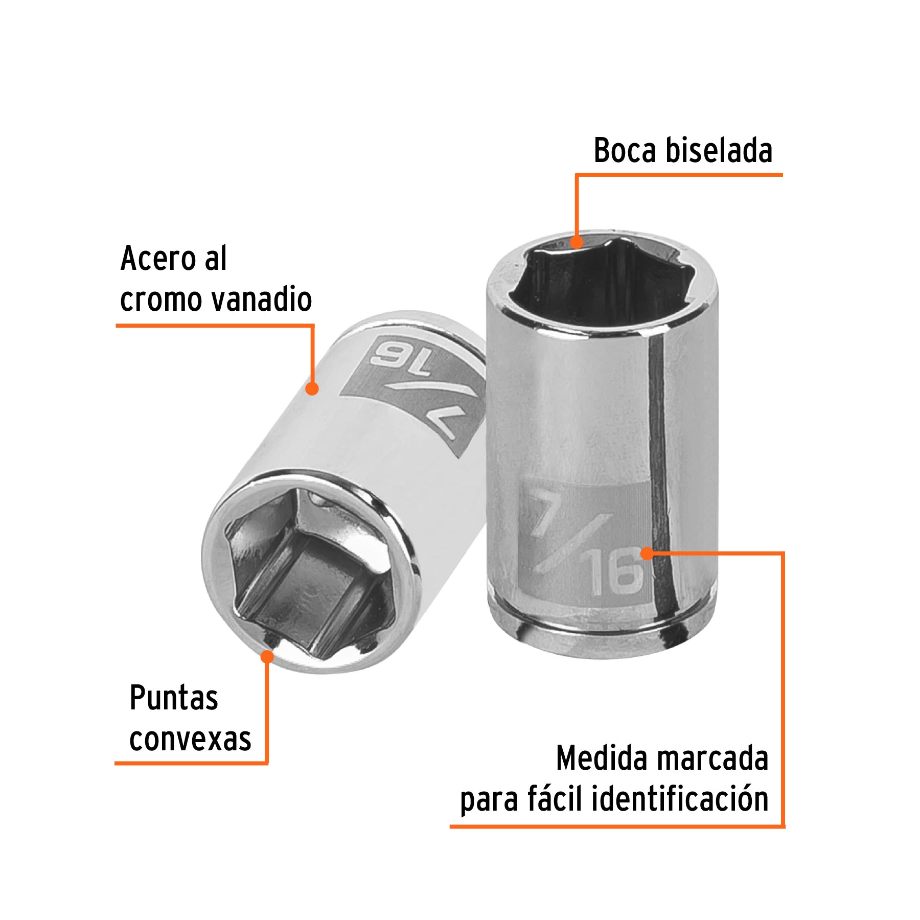 Dado de 6 puntas, cuadro 1/4" de 7/16"
