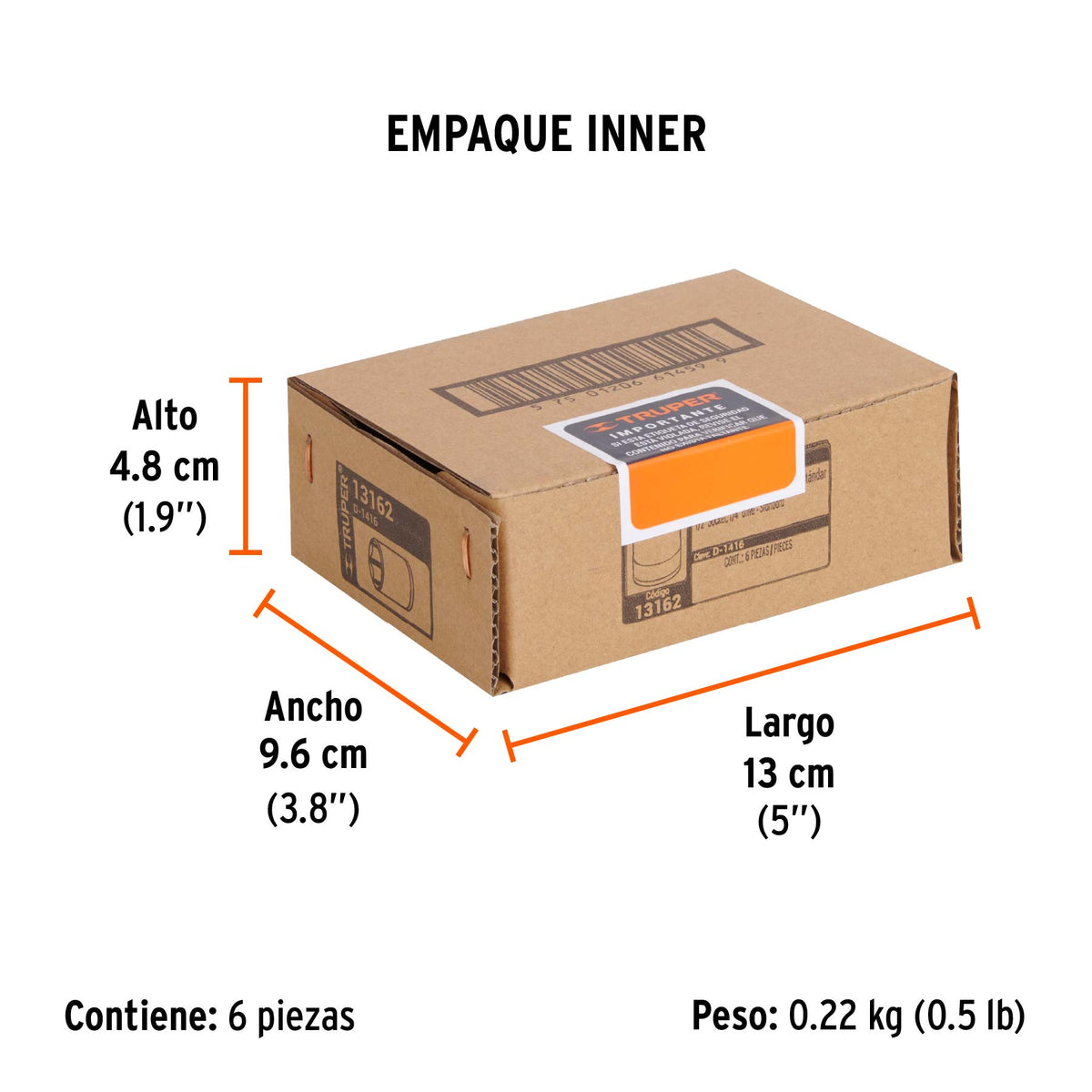 Dado de 6 puntas, cuadro 1/4" de 1/2"