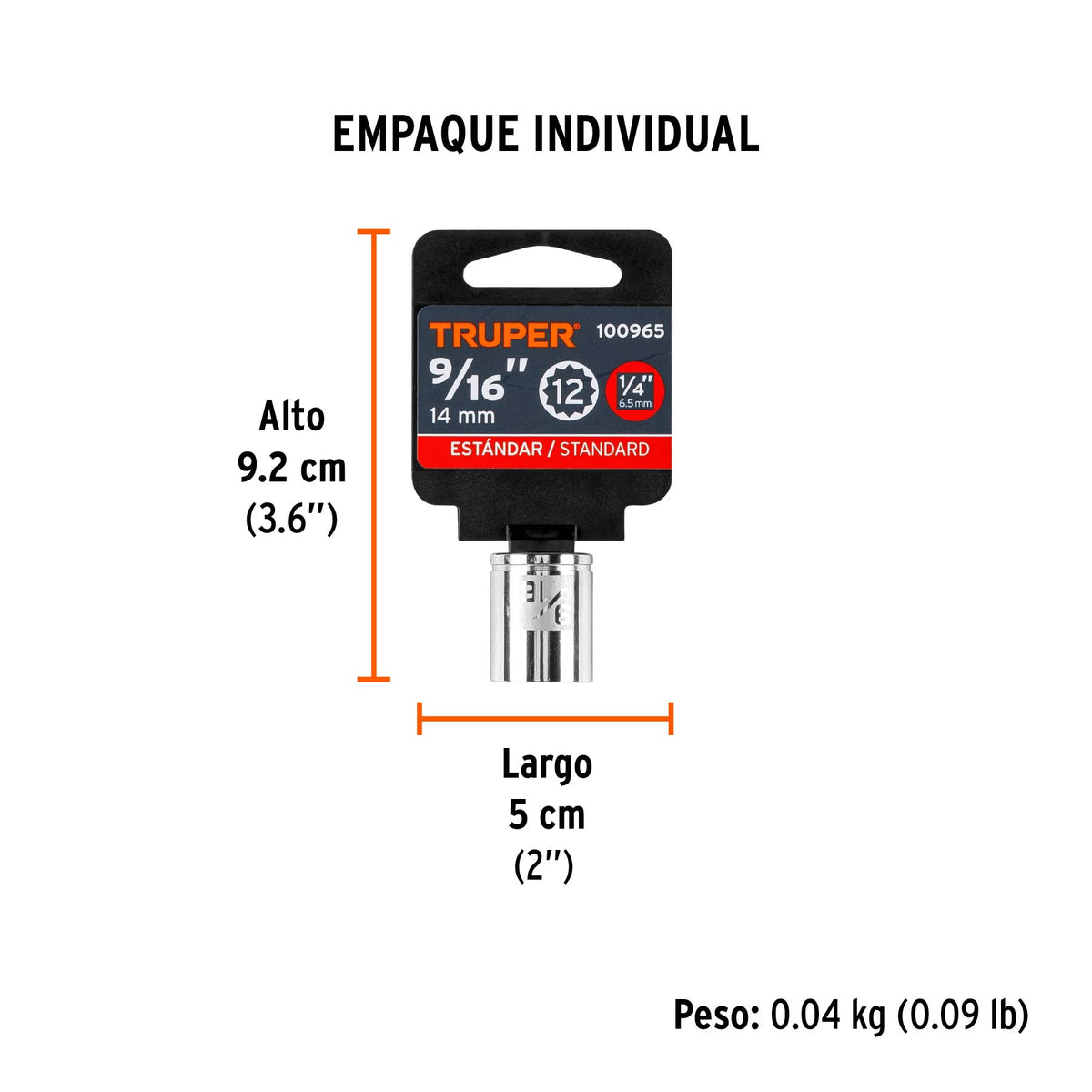 Dado de 9/16', 12 puntas, cuadro 1/4', Truper