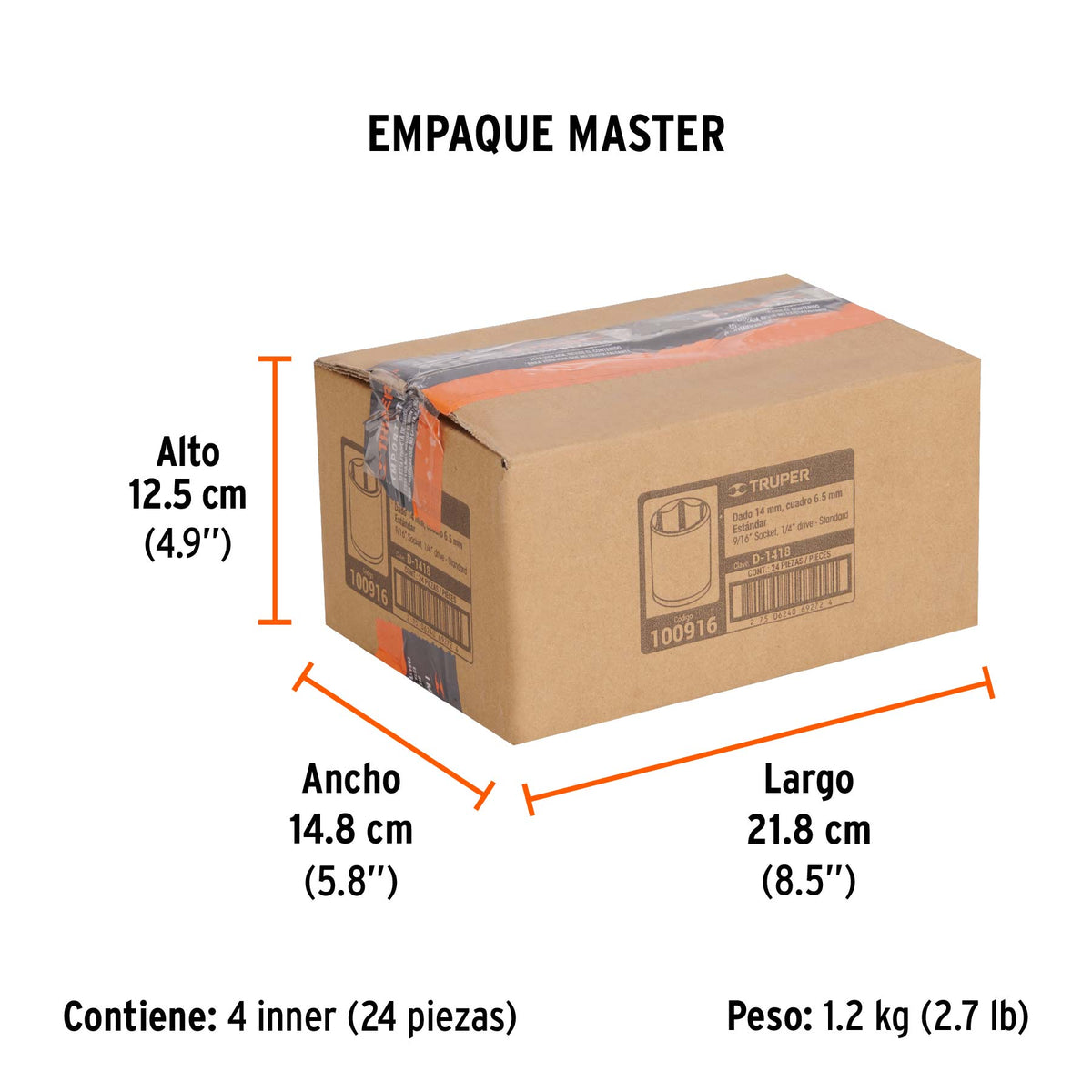 Dado de 9/16', 6 puntas, cuadro 1/4', Truper