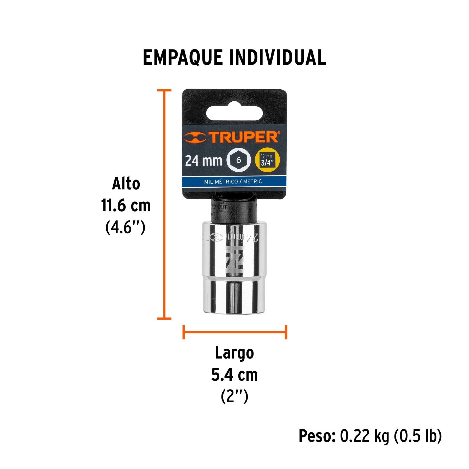 Dado de 6 puntas, cuadro 3/4" de 24mm