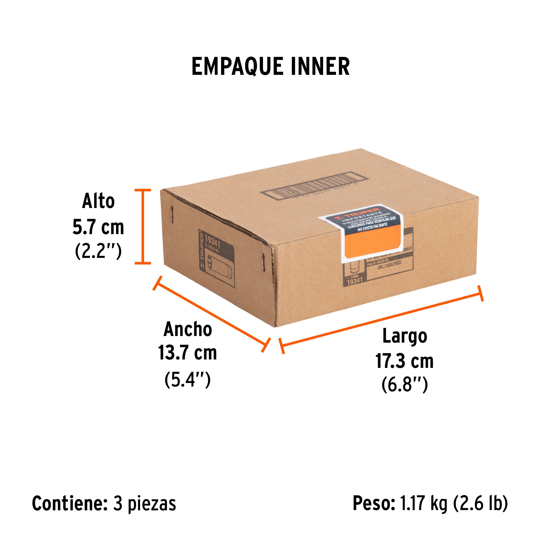 Dado de 6 puntas, largo, cuadro 3/4" de 7/8"