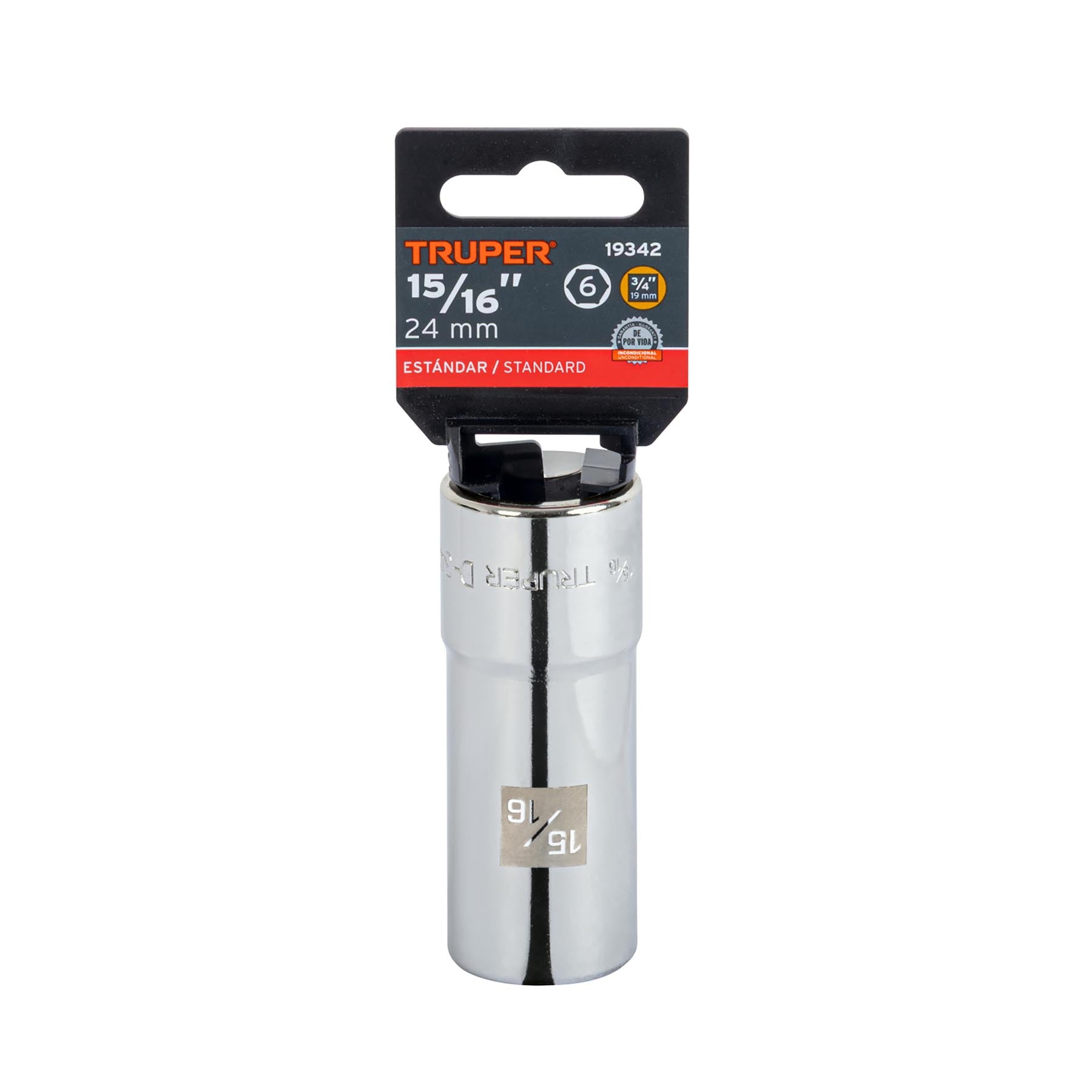 Dado de 6 puntas, largo, cuadro 3/4" de 15/16"