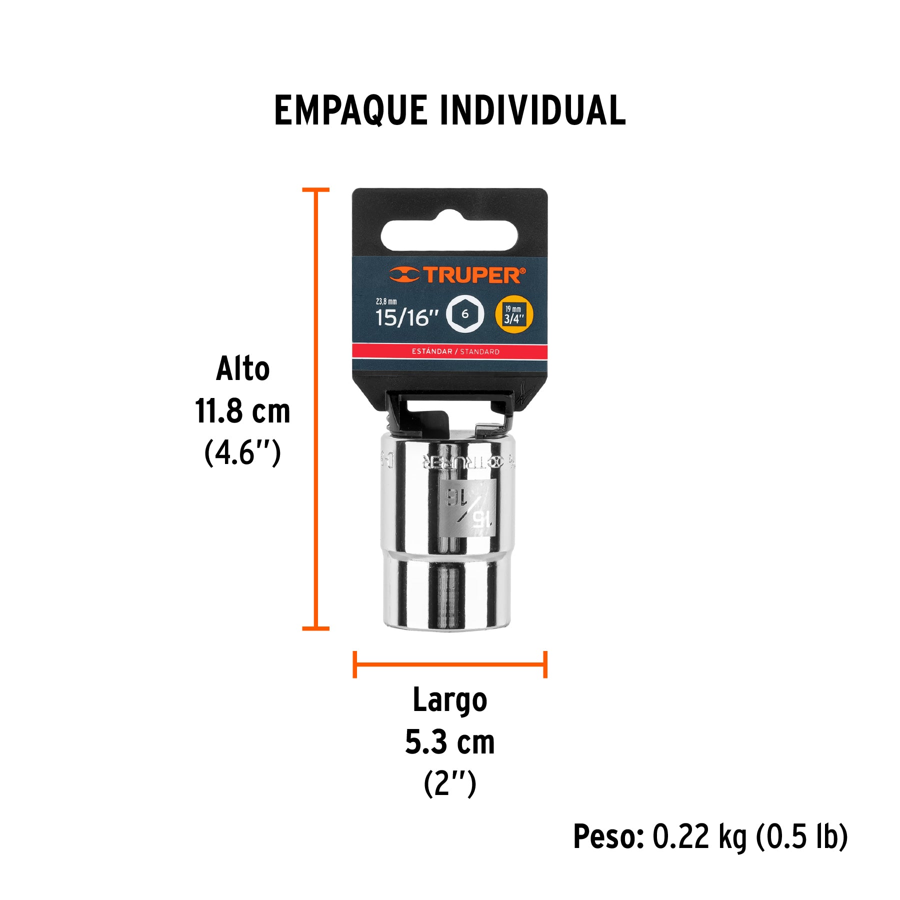 Dado de 6 puntas, cuadro 3/4" de 15/16"