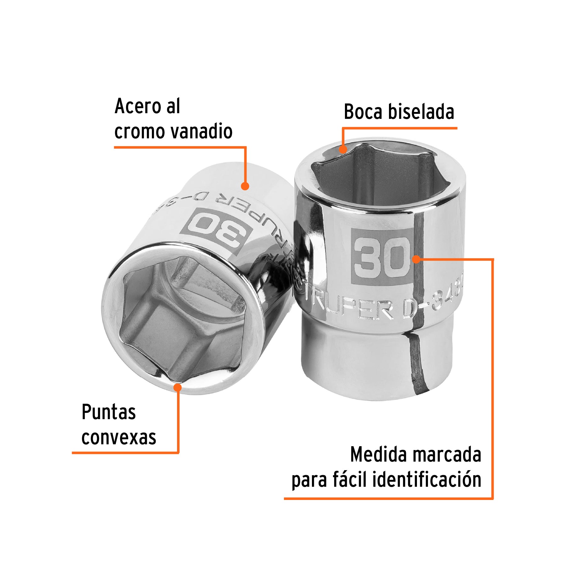 Dado de 6 puntas, cuadro 3/4" de 30mm