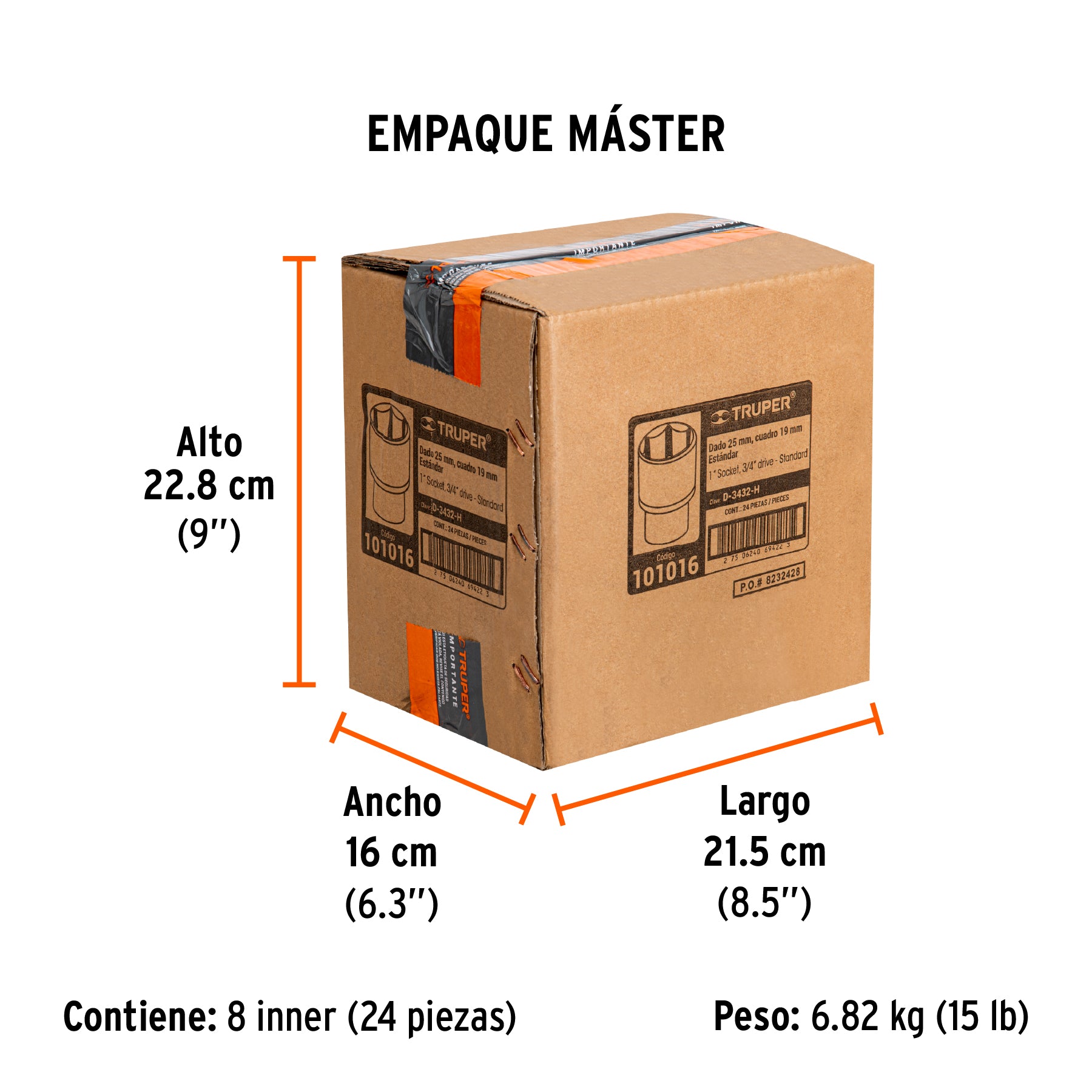 Dado de 1', 6 puntas, cuadro 3/4', Truper