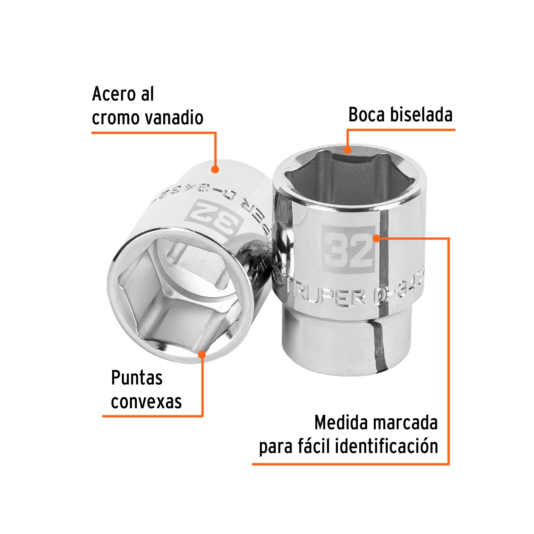 Dado de 6 puntas, cuadro 3/4" de 32mm
