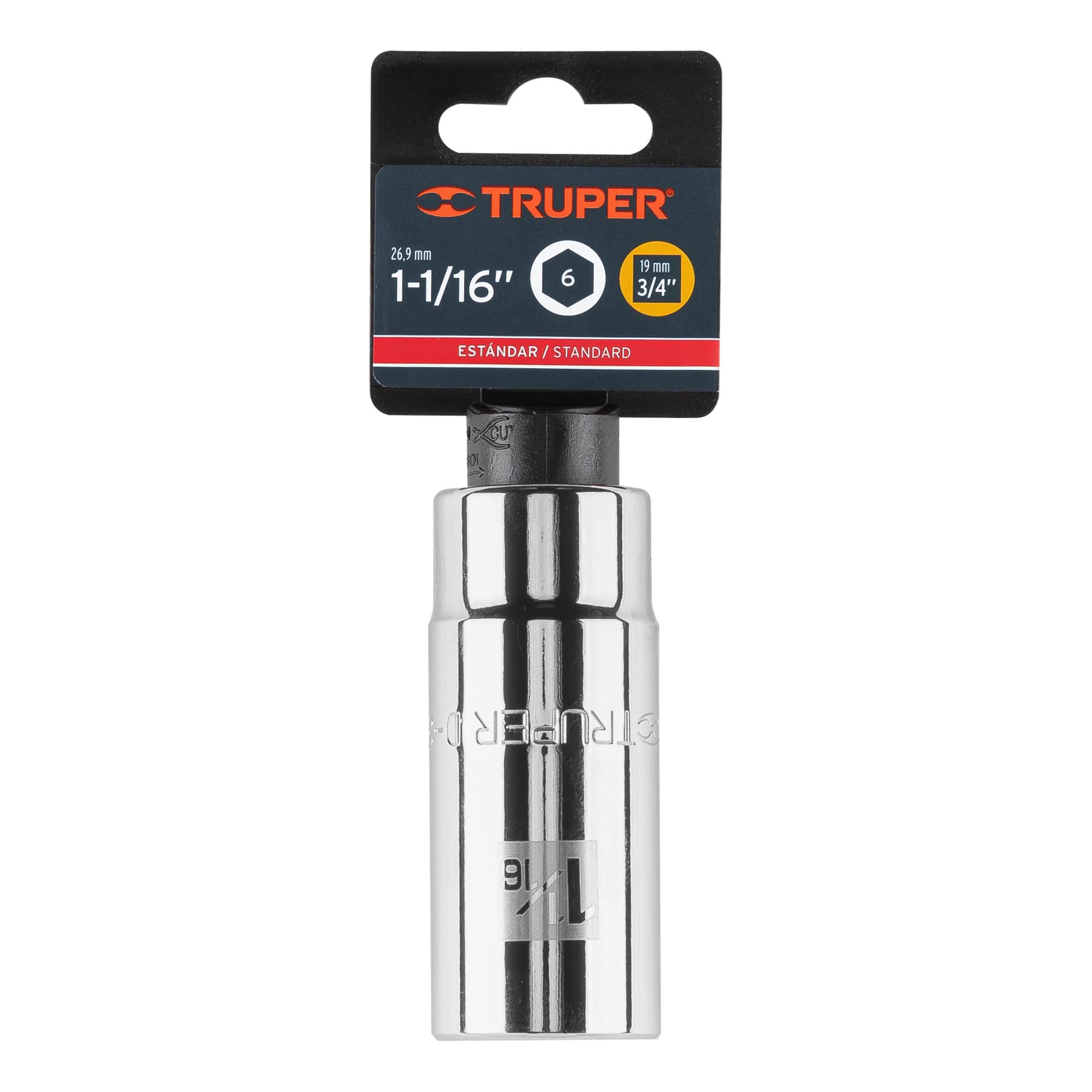 Dado de 6 puntas, largo, cuadro 3/4" de 1-1/16"