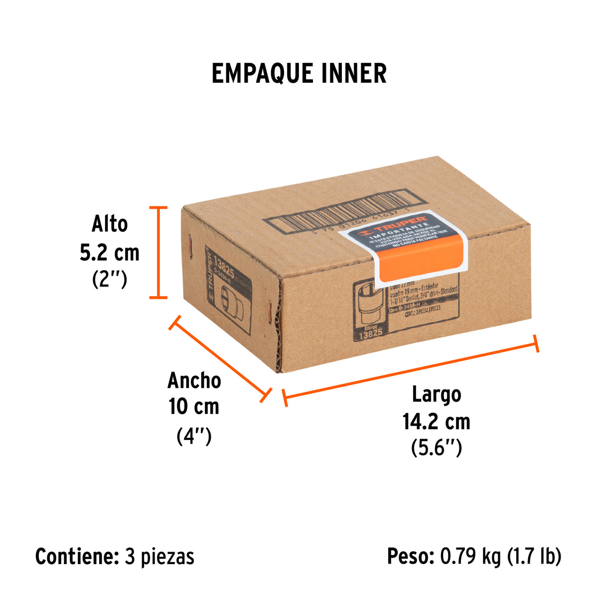 Dado de 6 puntas, cuadro 3/4" de 1-1/16"