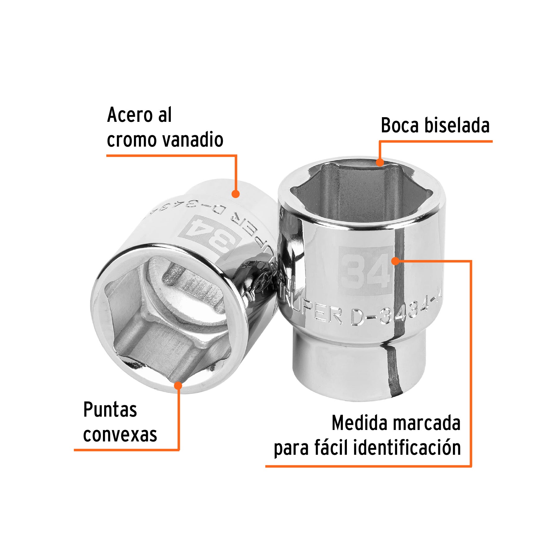 Dado de 6 puntas, cuadro 3/4" de 34mm