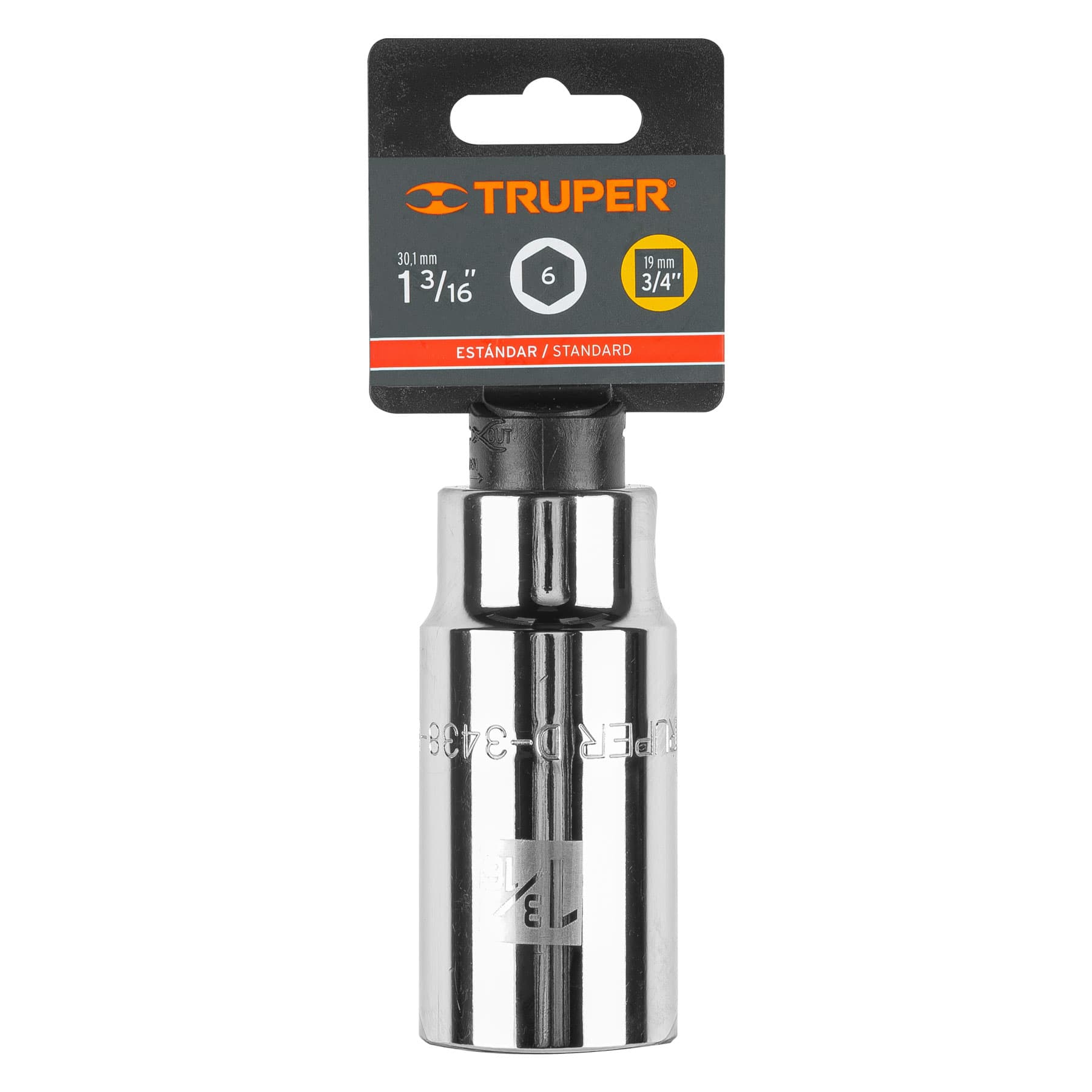 Dado de 6 puntas, largo, cuadro 3/4" de 1-3/16"