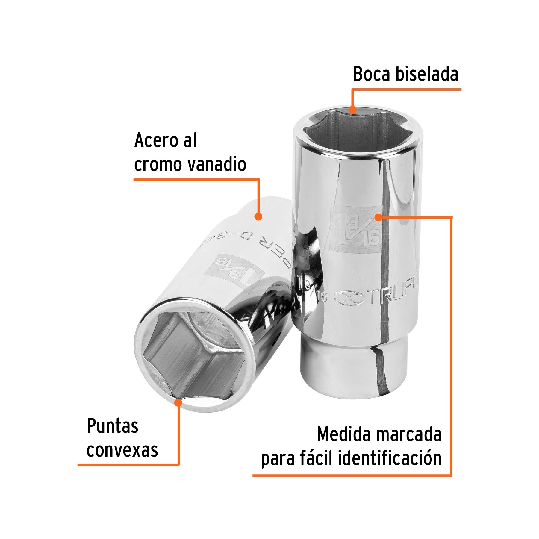 Dado de 6 puntas, largo, cuadro 3/4" de 1-3/16"