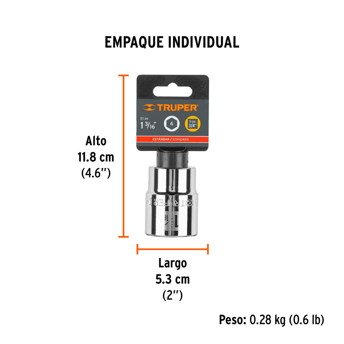 Dado de 6 puntas, cuadro 3/4" de 1-3/16"