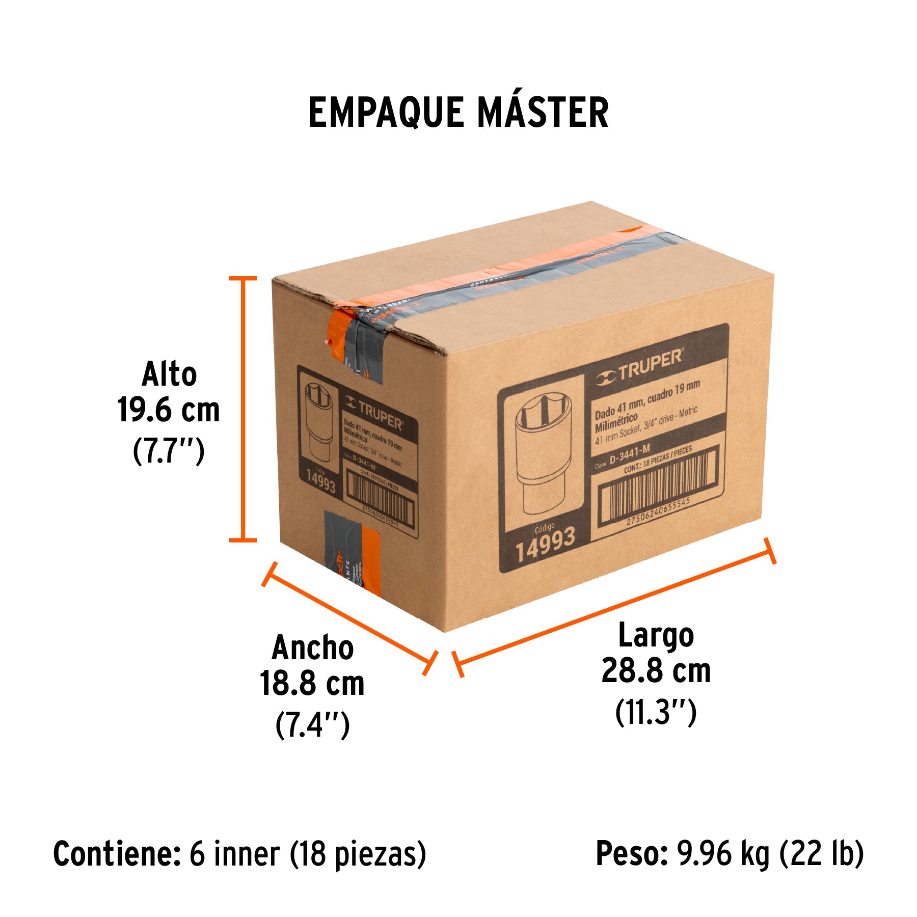 Dado de 6 puntas, cuadro 3/4" de 41mm
