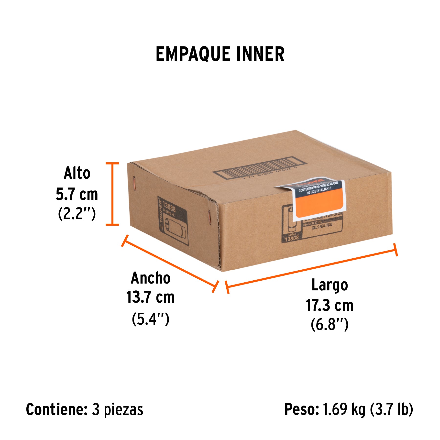 Dado de 6 puntas, largo, cuadro 3/4" de 1-5/16"