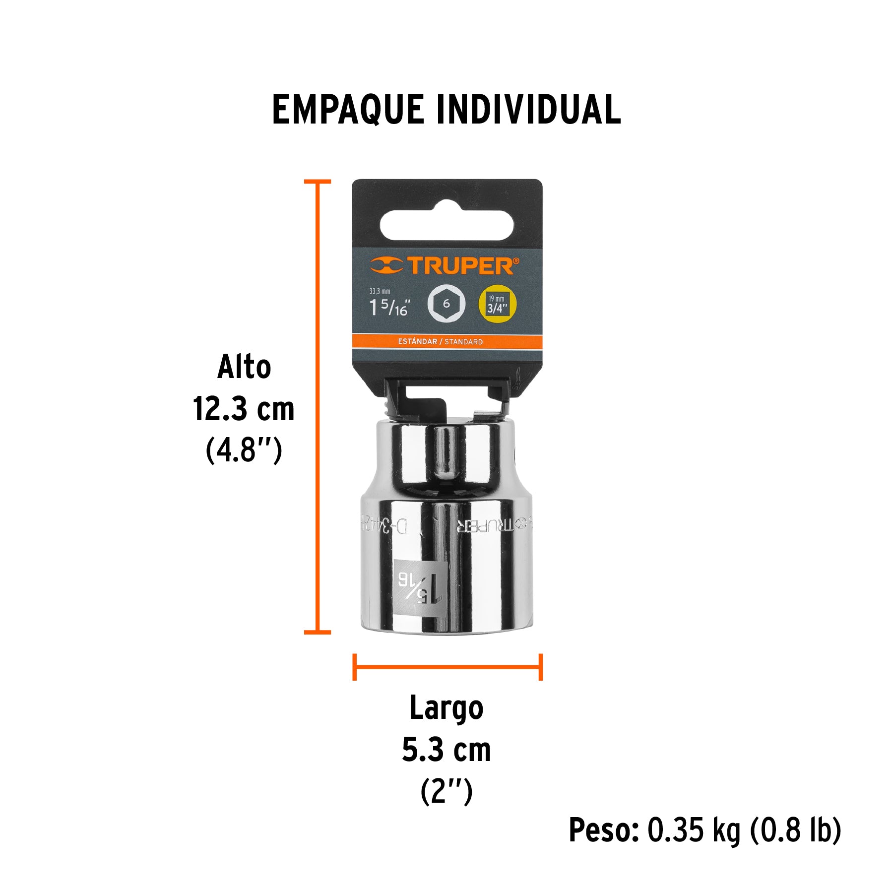 Dado de 6 puntas, cuadro 3/4" de 1-5/16"